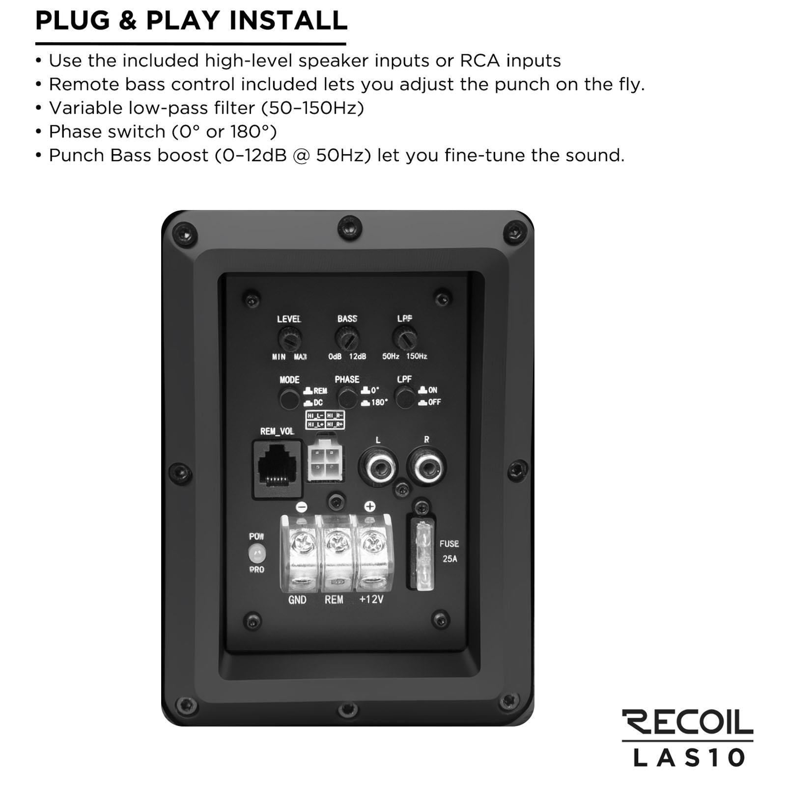 Recoil 10" Shallow Active Sub Subwoofer 200Watts 2Ohm Car Van Bass Enclosure
