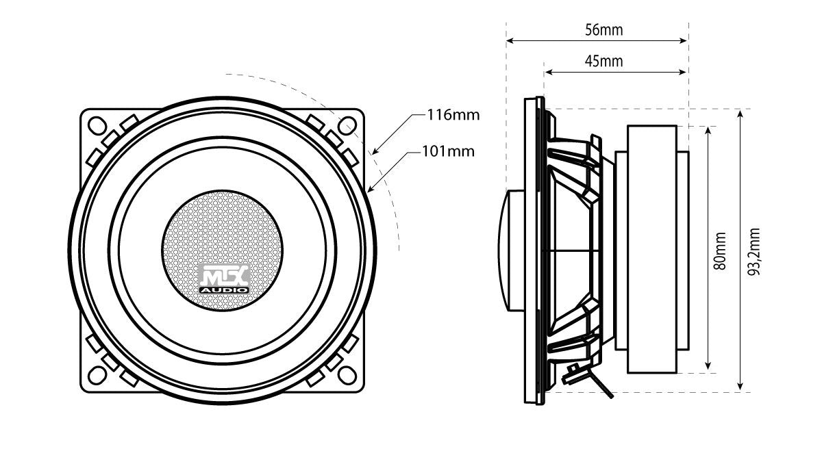 MTX TR40C 100mm/10cm/4" 2-Way Coaxial Car speakers (Per Pair Max 620|90 watts RMS) Fits Jeep Wrangler 1997-06