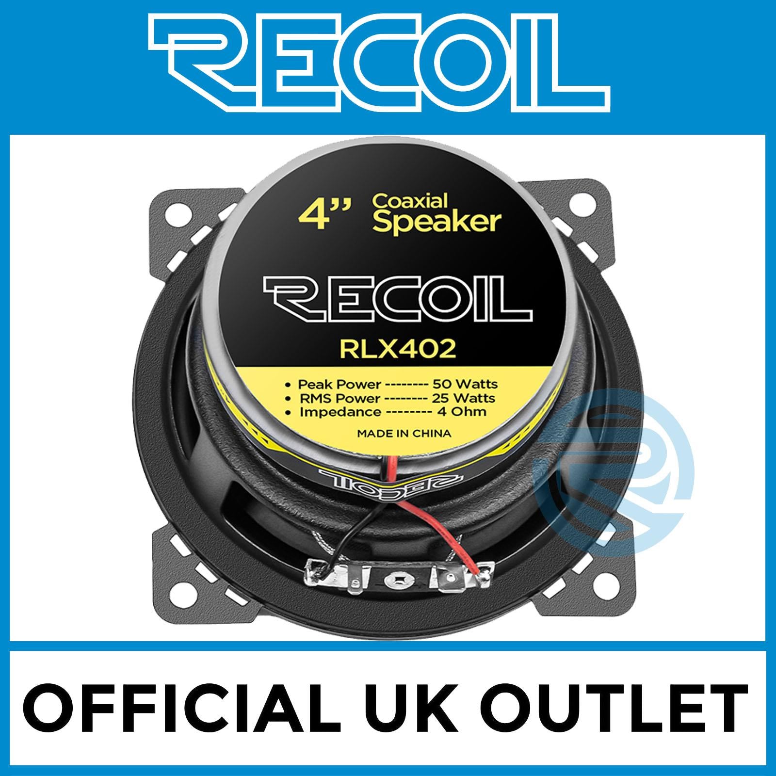 Recoil RLX402 - 120 Watts 4" Inch 10cm 2-Way Coaxial Car Door Speakers Pair