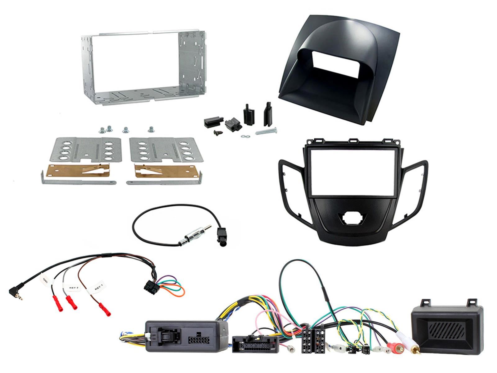 Connects 2 CTKFD16 - Ford Fiesta Mk7.5 2012 - 2016 Double Din Fascia & Steering wheel Interface Fitting Installation Kit (Black Facia Panel)