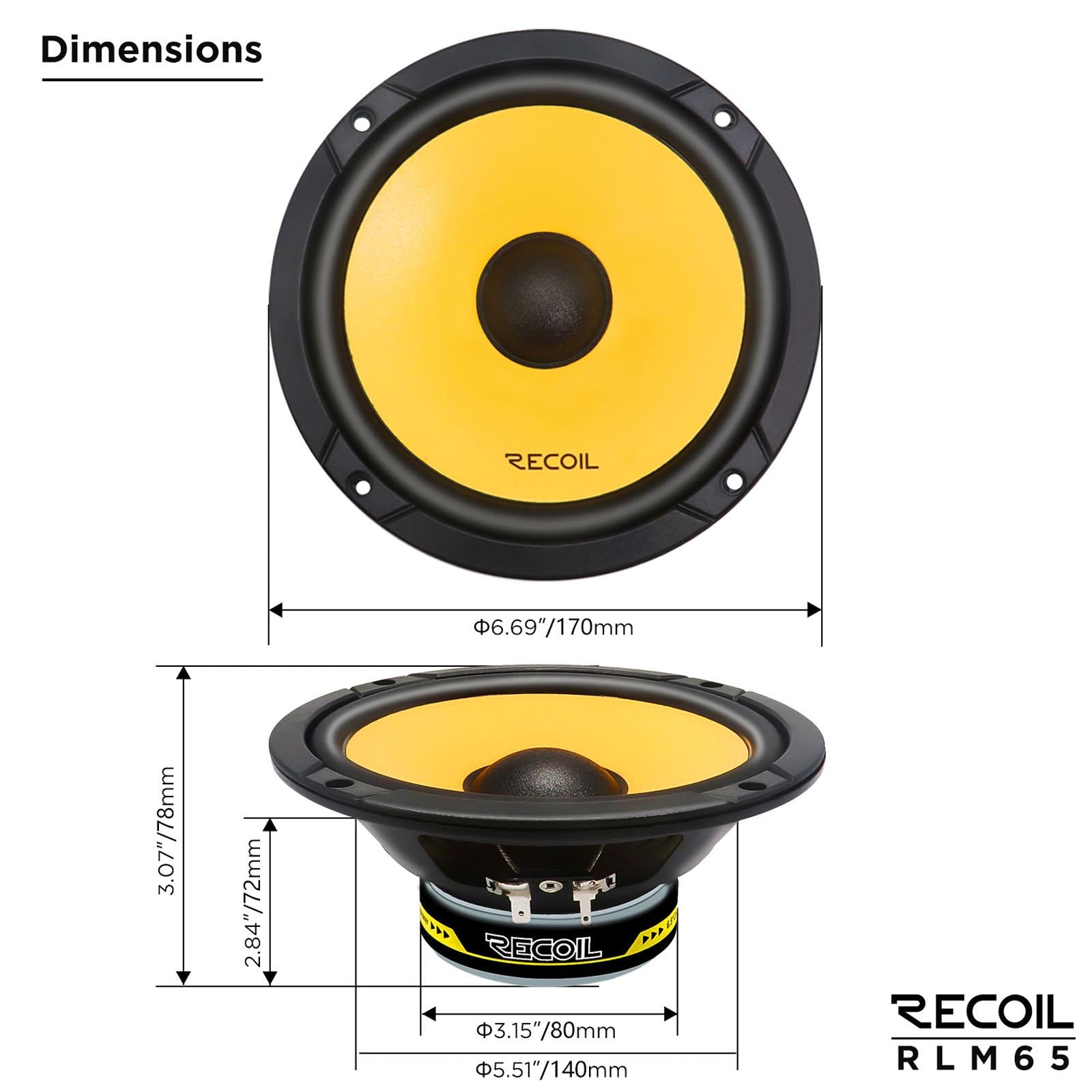 Recoil RLM65 - 6.5" 17cm 160 Watts Component Kit Car Door Speakers & Tweeters