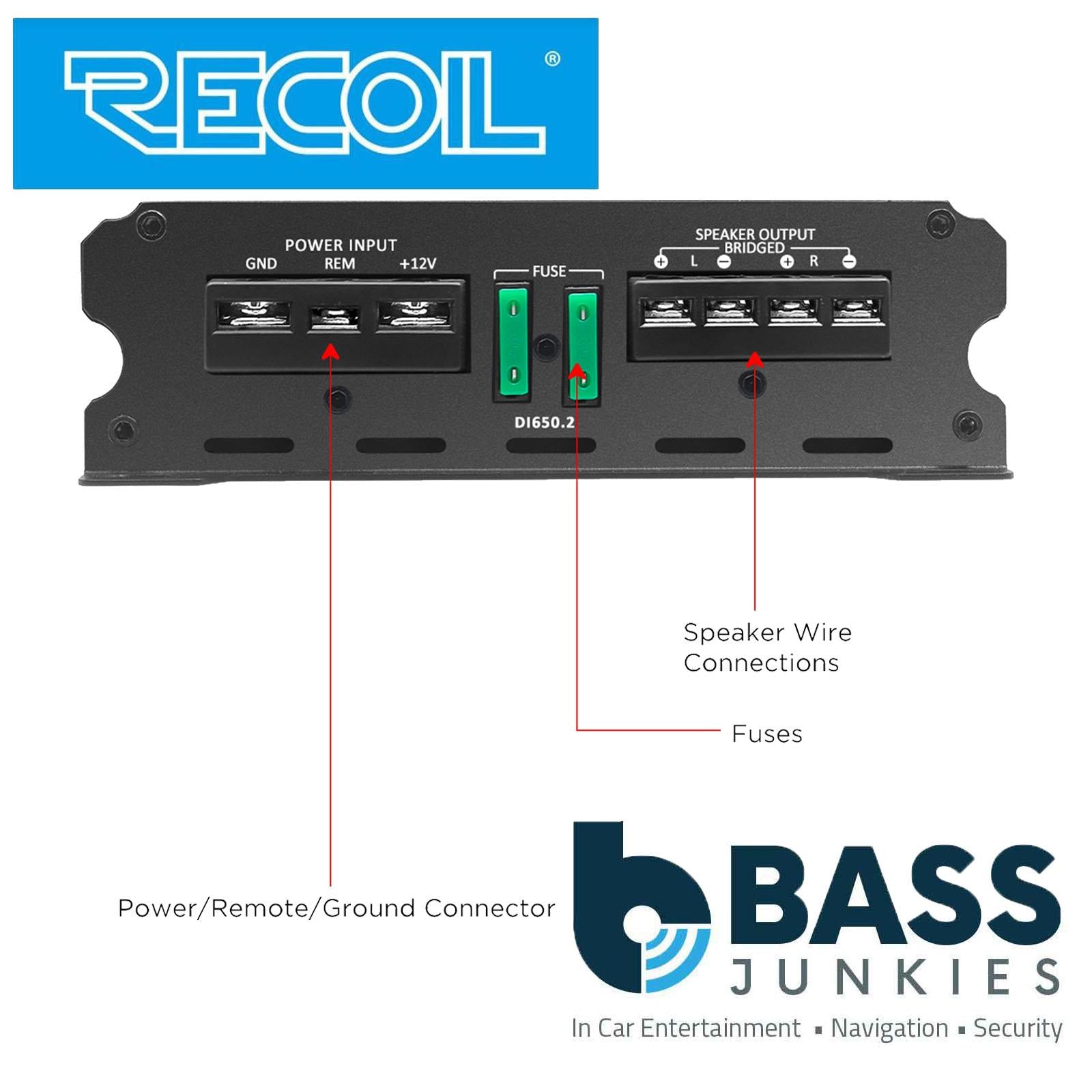 RECOIL DI650.2 -1400 Watts 2-Channel 2-4 Ohm Stable Class-D Car Audio Amplifier