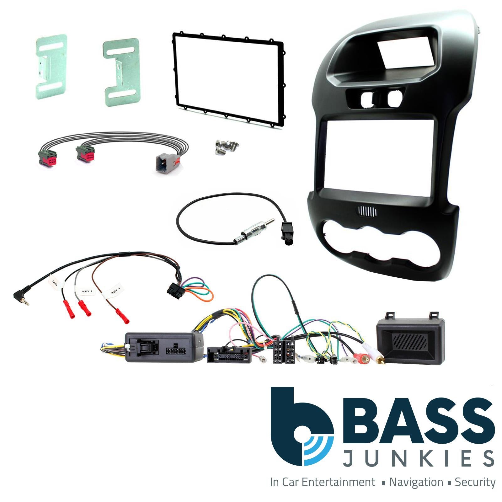 Connects 2 CTKFD40 - Ford Ranger 2012 - 2016 Double Din Facia & Steering wheel Interface Fitting Installation Kit (Black Facia Panel)