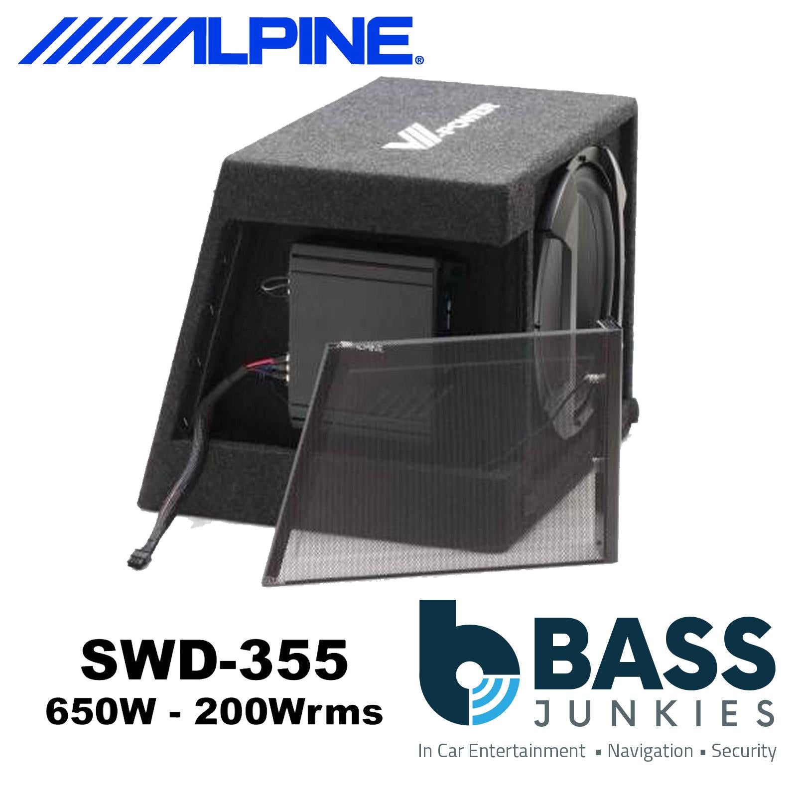 Alpine SWD-355 - 12"  650 Watts Active Amplified Car Subwoofer Bass Box & Amplifer Kit