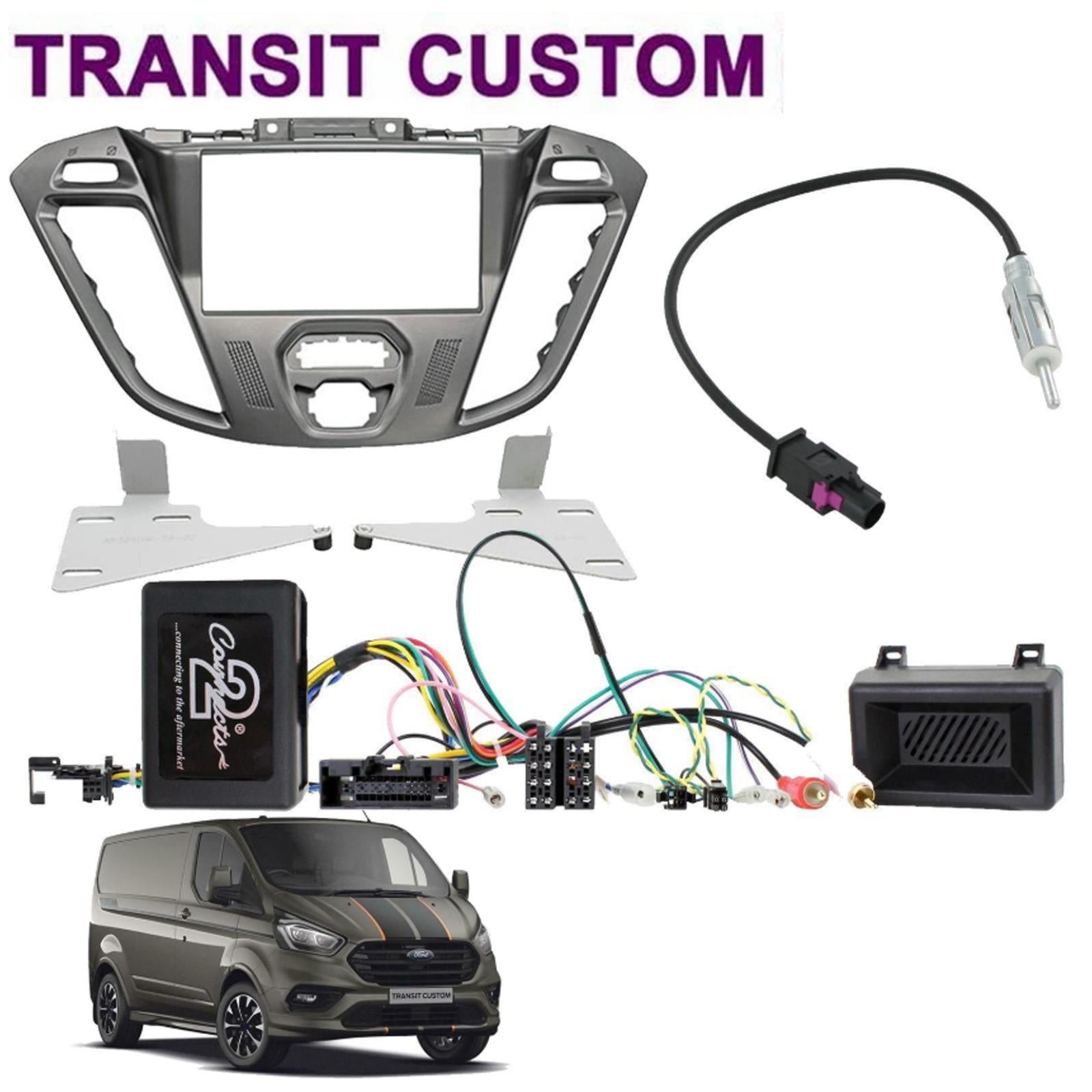 Ford Transit Custom 2012-18 Blue Display Stereo Silver Fascia & Steering Wheel Kit