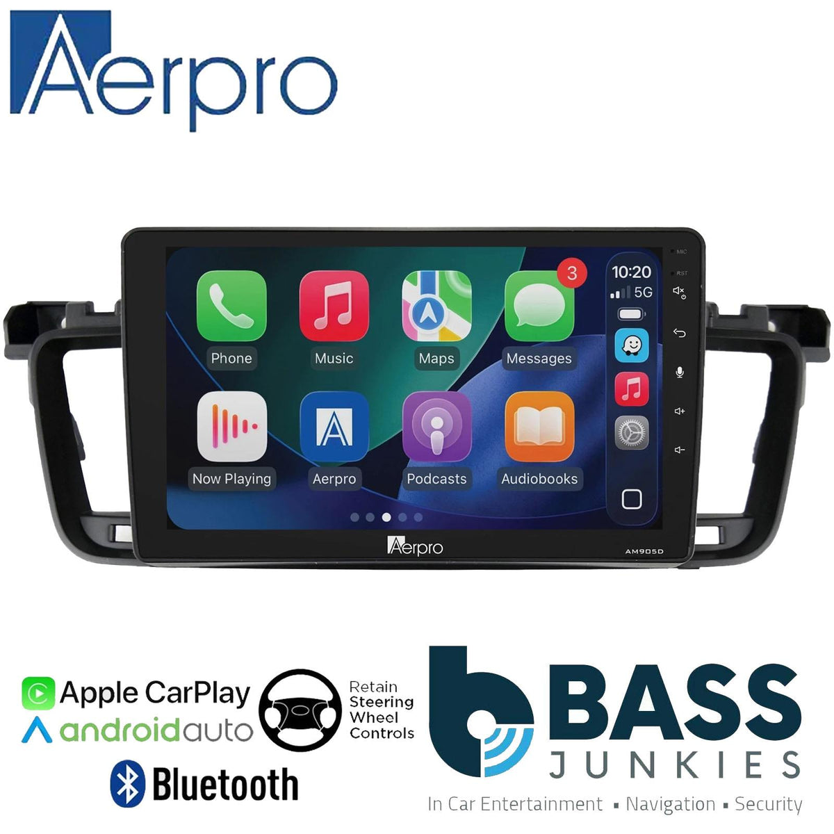 Aerpro 9" DAB CarPlay Android Car Stereo Fitting Kit For Peugeot 508 2011- 2017