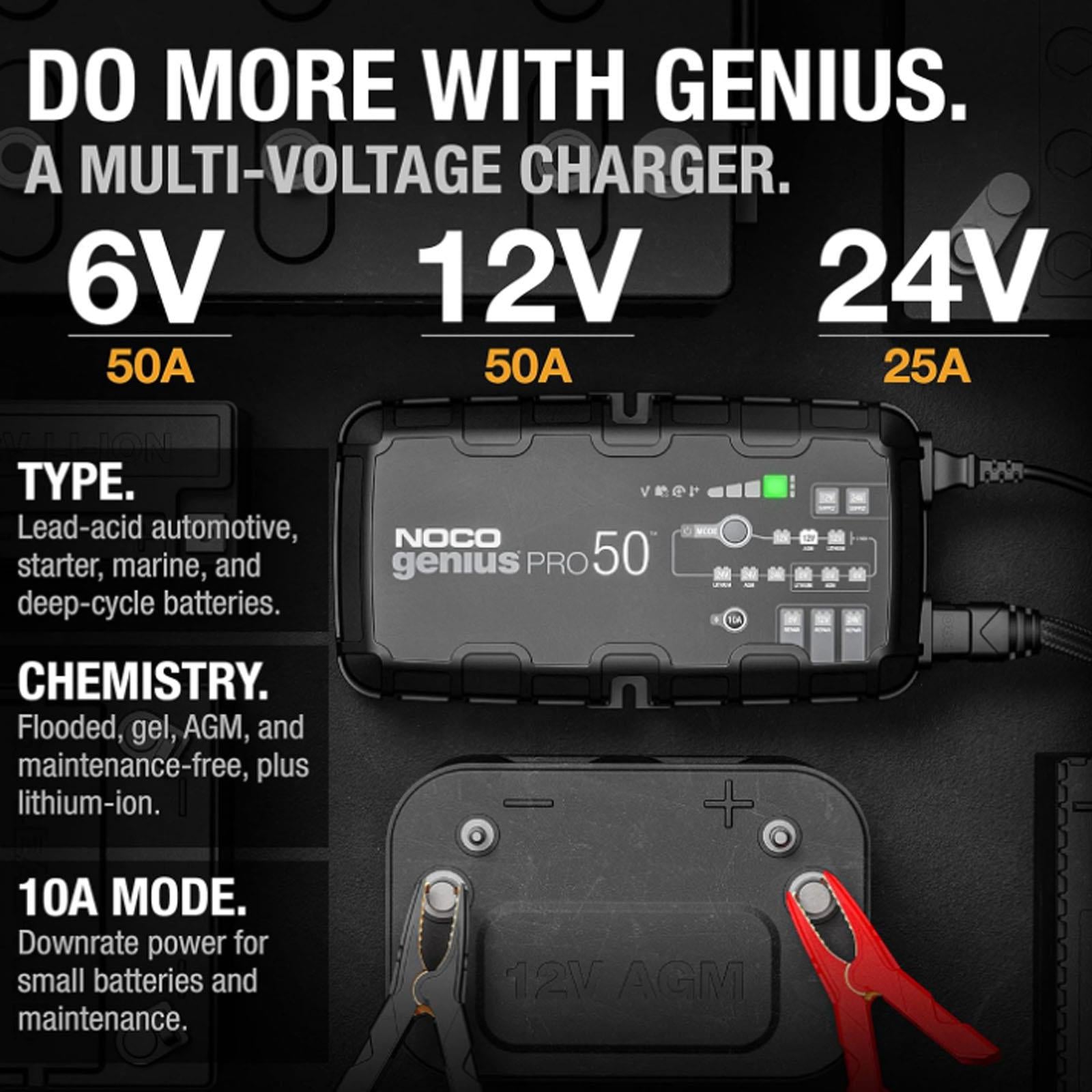 NOCO GENIUSPRO50 - 6V 12V 24V 50A Smart Battery Charger Lithium AGM Gel EFB