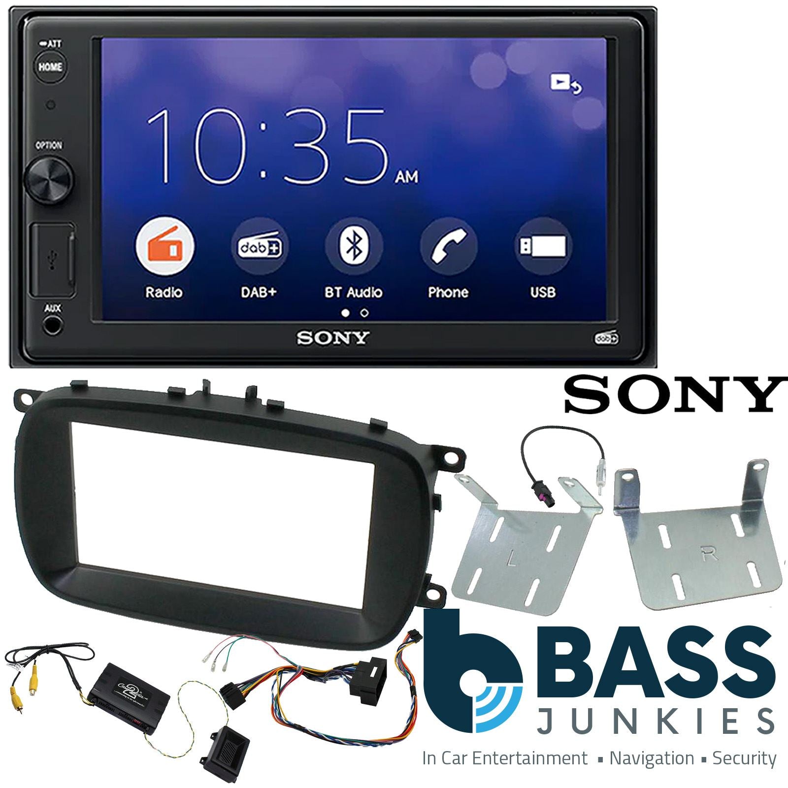 SONY XAV-1550D DAB+ Smart Bluetooth Car Radio + Stereo fitting kit + Steering Wheel Controls Loom for Fiat 500X 2015-2021