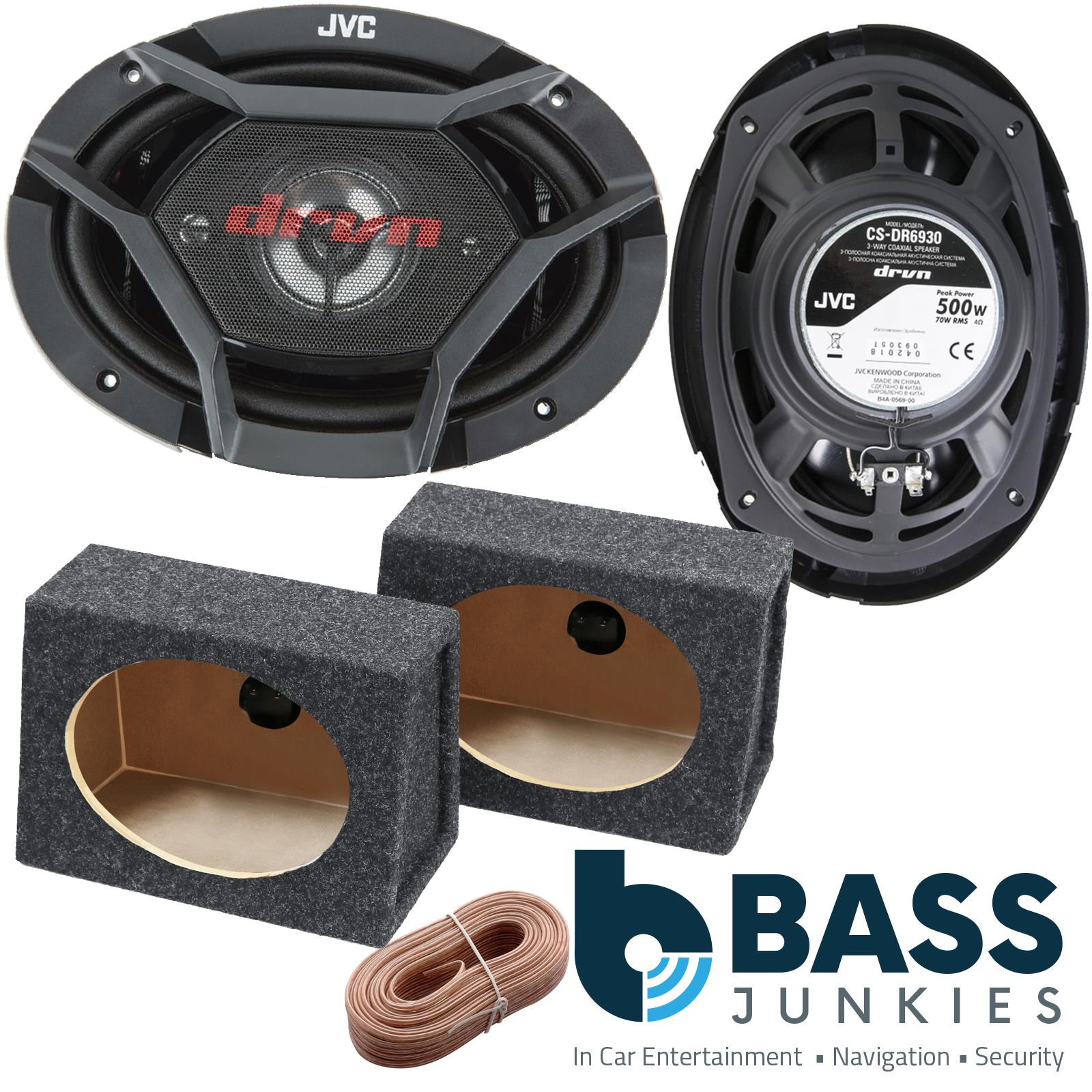 JVC CS-DR6930 6"x9" 3-Way 1000 Watts a Pair 6x9" Coaxial Speakers with Grey 6"x9" Speaker Boxes & 8m of Oxygen Free 16AWG Speaker Cable