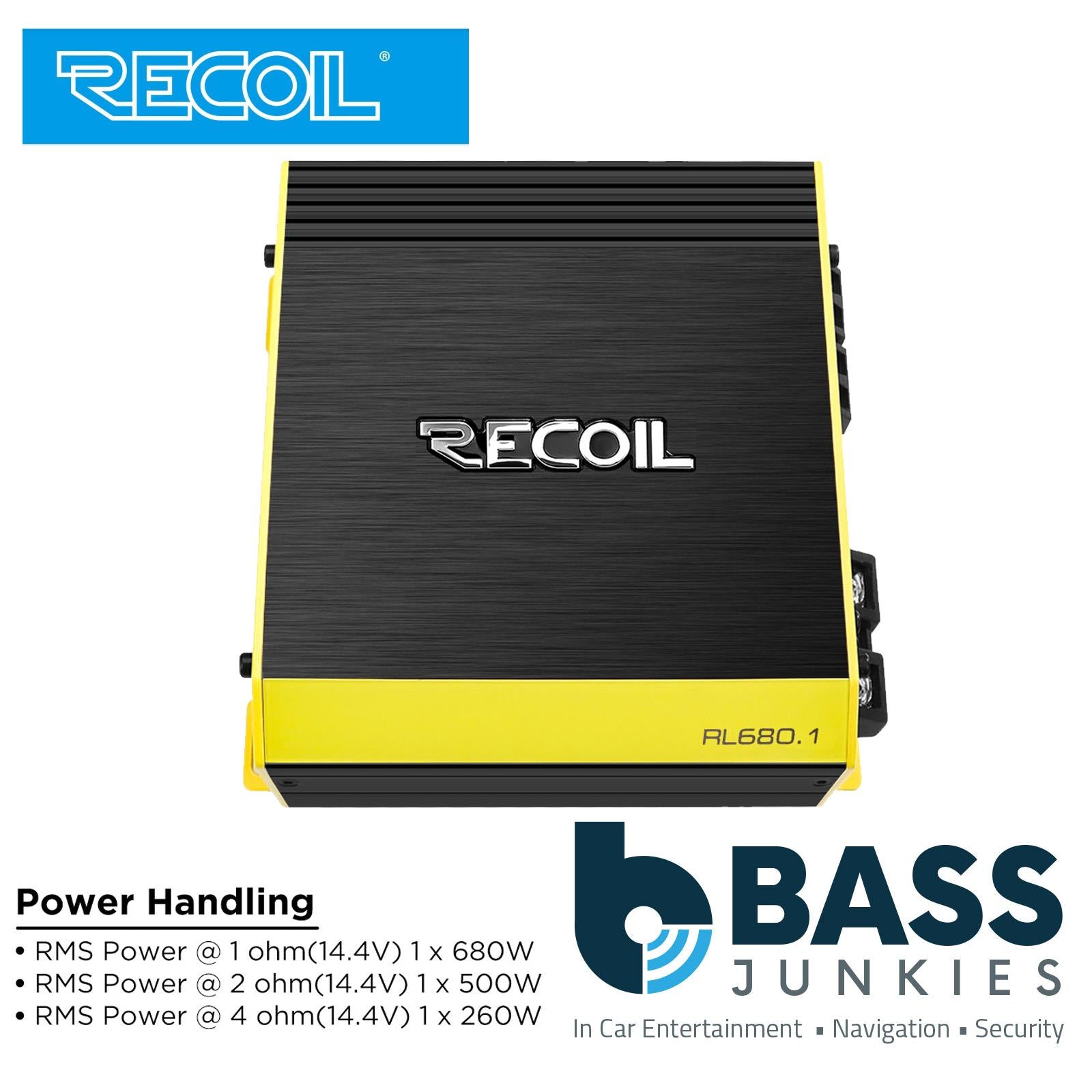 Recoil RL680.1 - Compact 680 Watts @ 1 Ohm Monoblock Car Stereo Amplifier Amp