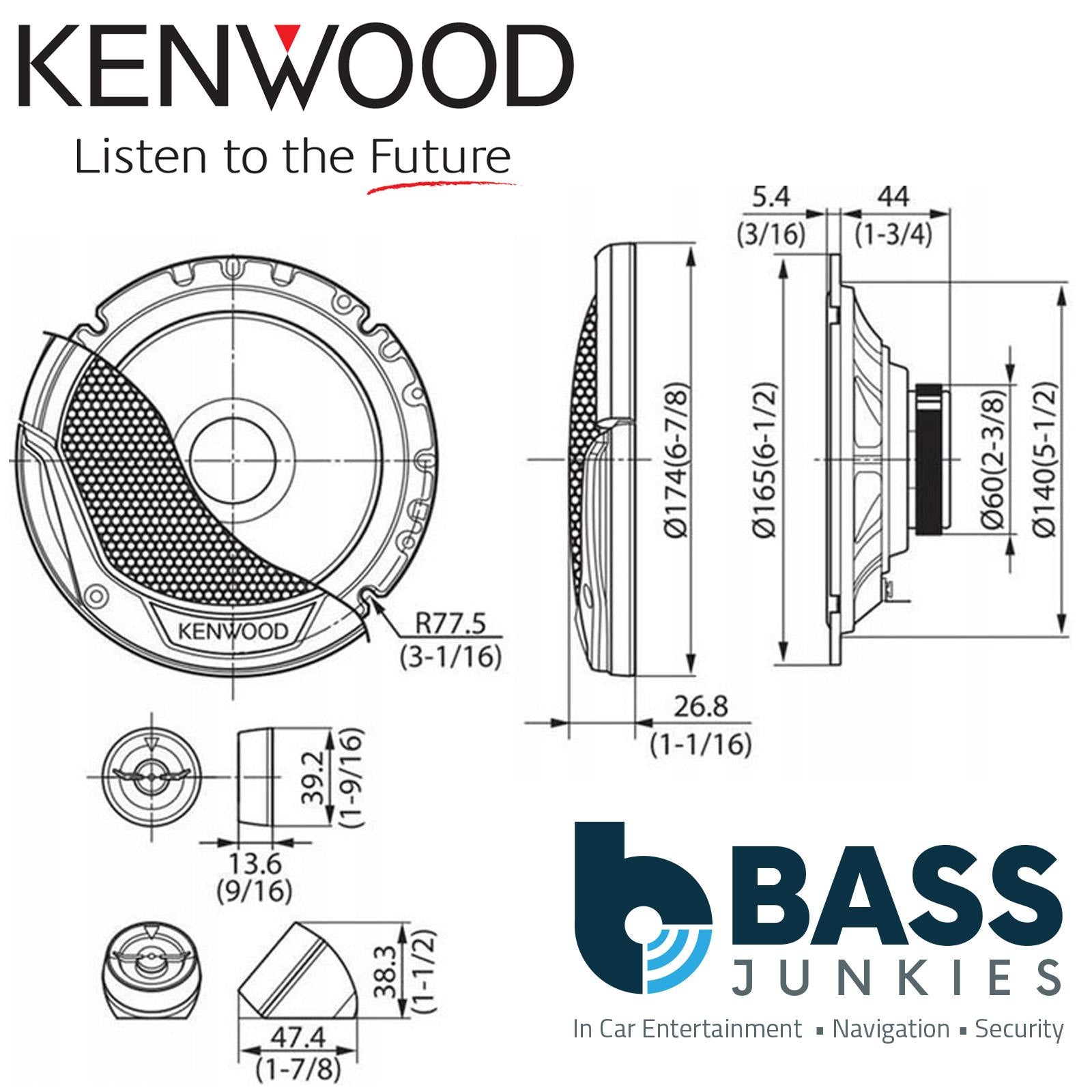 Kenwood KFC-E170P - 17 cm 6.5" 300 Watts 2 Way Component Car Van Door Speakers