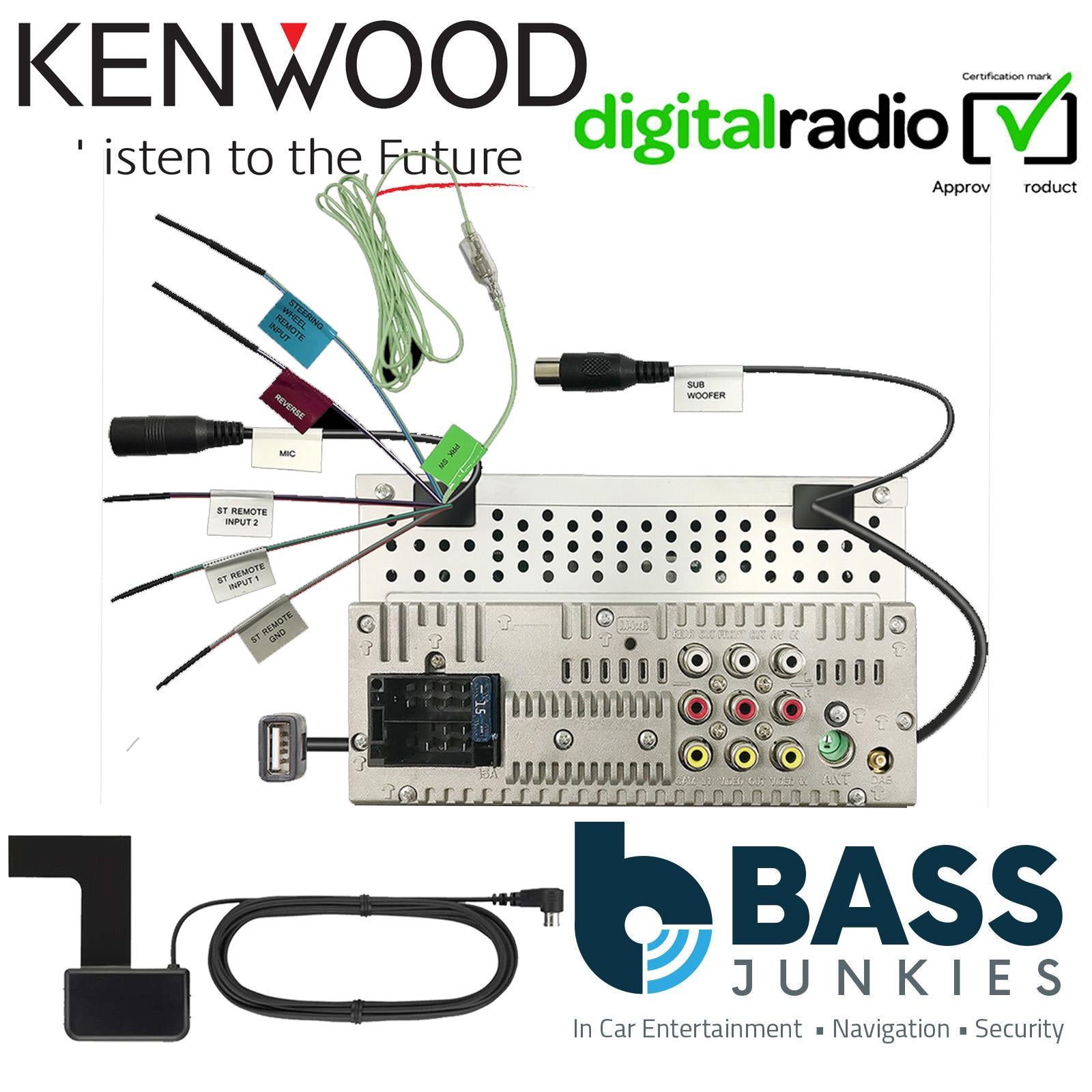 Kenwood DMX-125DAB 6.8" Bluetooth DAB+ Touch Car Android Stereo & DAB Aerial