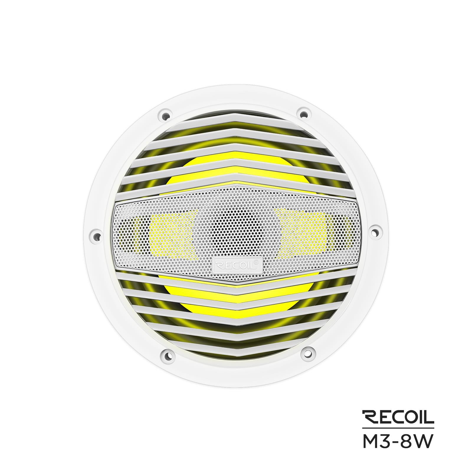 Recoil M3-8W - 8" 20cm White Marine Boat Outdoor Speakers with Built-in RGB LED