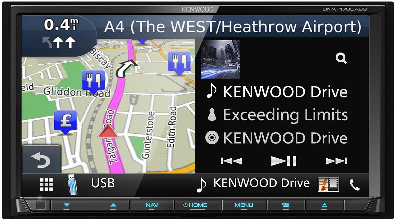 Kenwood DNX-7170DABS 7 "Navigation System with Integrated DVD and DAB +, Clear Resistive, Monitor, Variable Illumination Motorised Touch Screen, Bluetooth, Multi-Colour