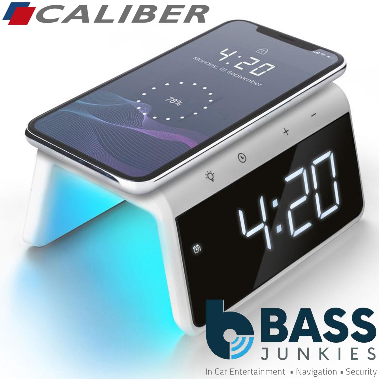 Caliber HCG019QI/W - Alarm Clock with Qi Wireless Charging Pad USB Charging Night Light