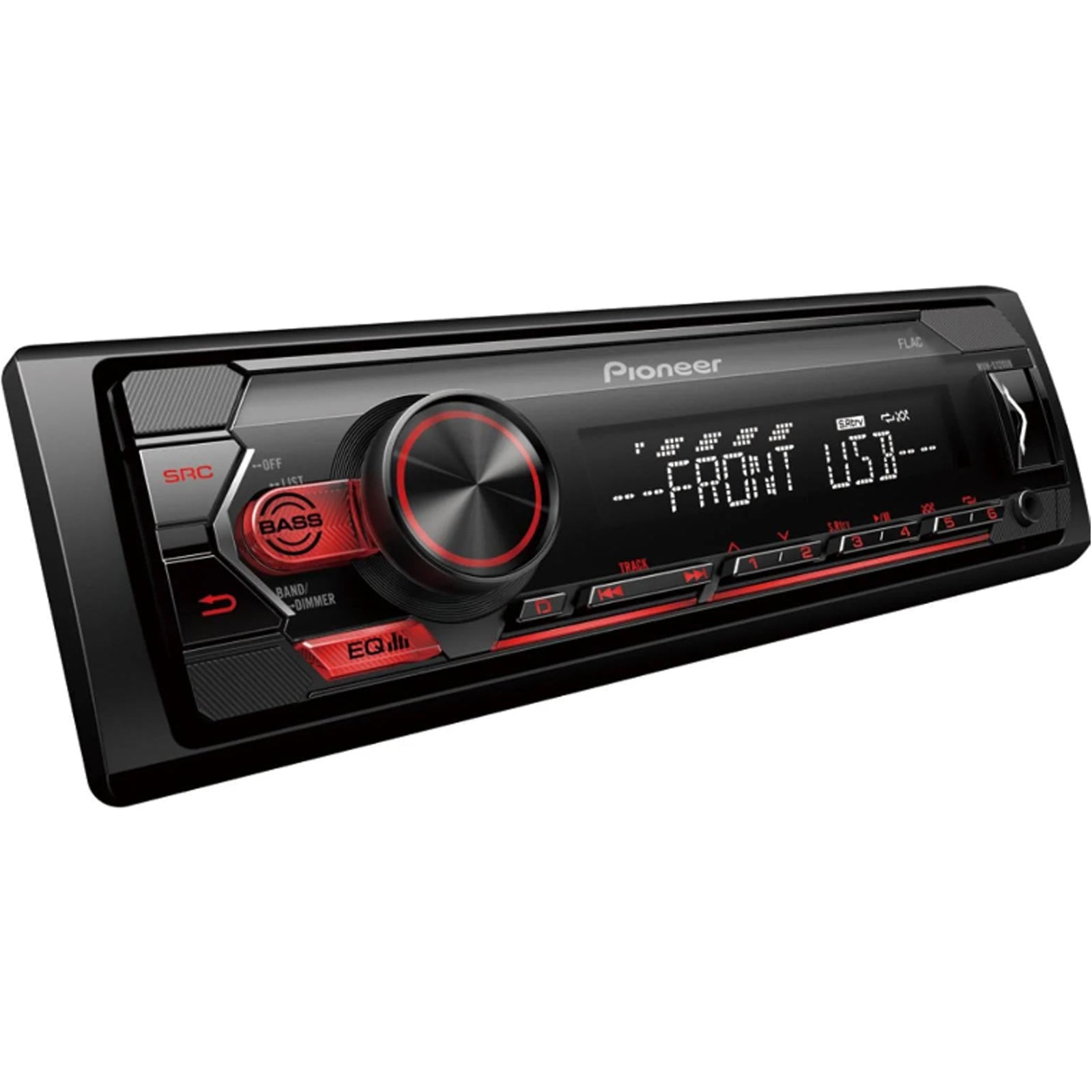 Pioneer MVH-S120UB Car Stereo Mechless Radio | Radio | Compatable with Android | Front USB | Auxillary input | RCA Preout | 4 x 50 Watts  | 5 band EQ | SWRC | Red Illumination with white display