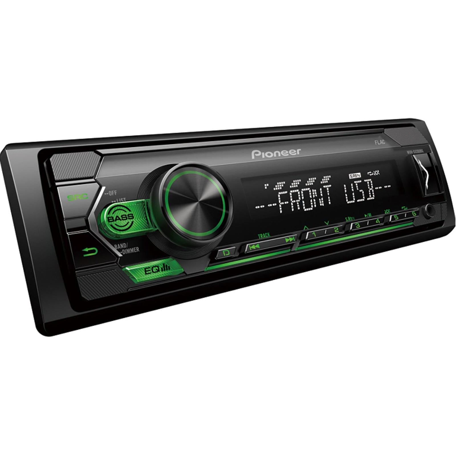 Pioneer MVH-S120UBG Car Stereo Mechless Radio | Radio | Compatable with Android | Front USB | Auxillary input | RCA Preout | 4 x 50 Watts  | 5 band EQ | SWRC | Green Illumination with white display