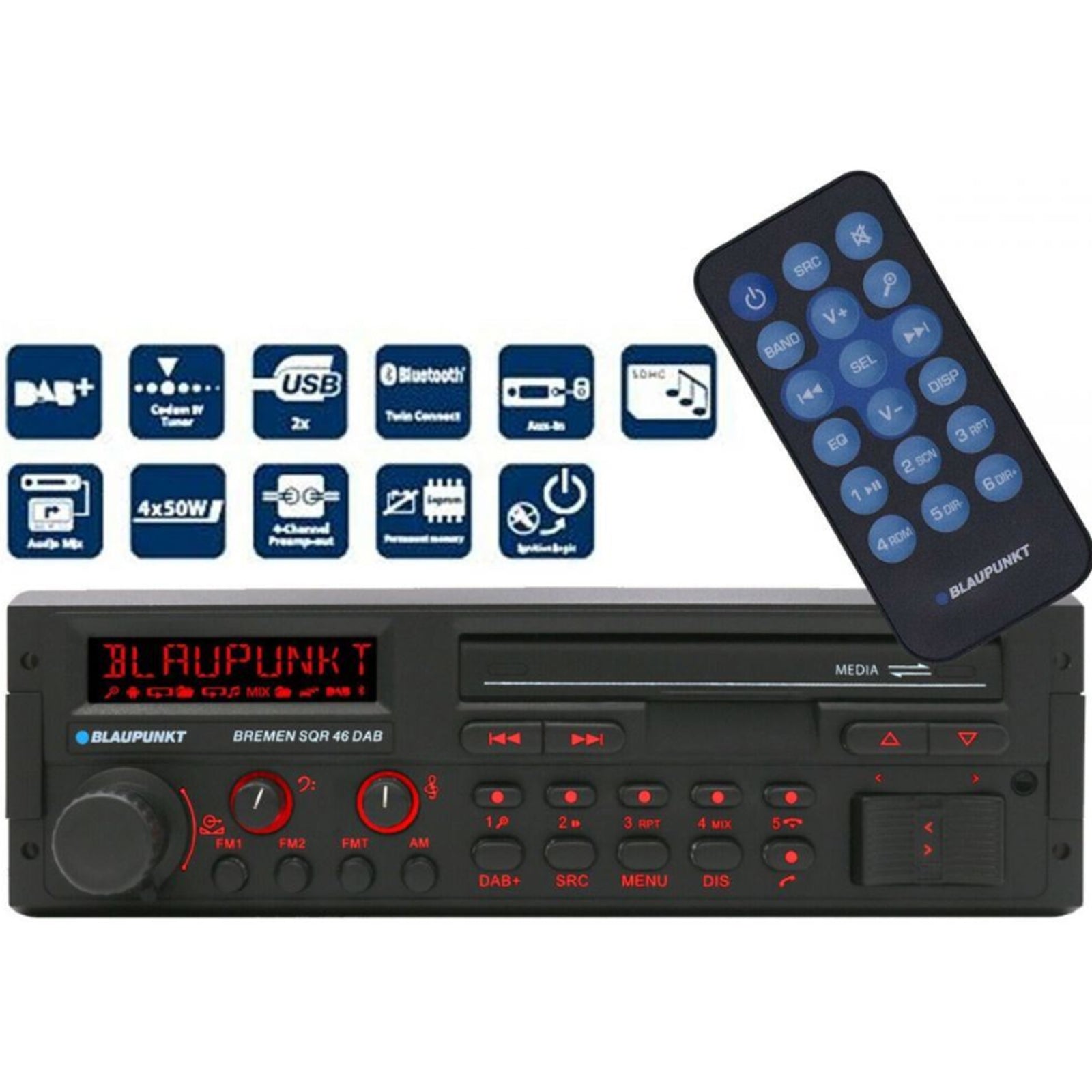 BLAUPUNKT BREMEN SQR46 DAB - Bluetooth DAB+ SD USB AUX 4 x 50 Watts BMW Mercedes Benz Porsche Classic Retro Look Car Stereo
