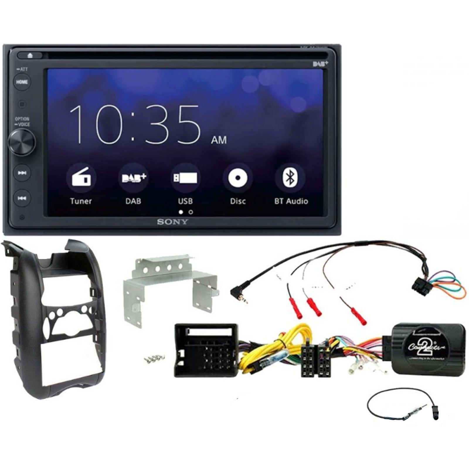 BMW Mini 2006-2013 SONY 6.4" Bluetooth DAB CD DVD Apple CarPlay Android Auto Car Stereo Double Din Fascia & Steering Wheel Interface Kit