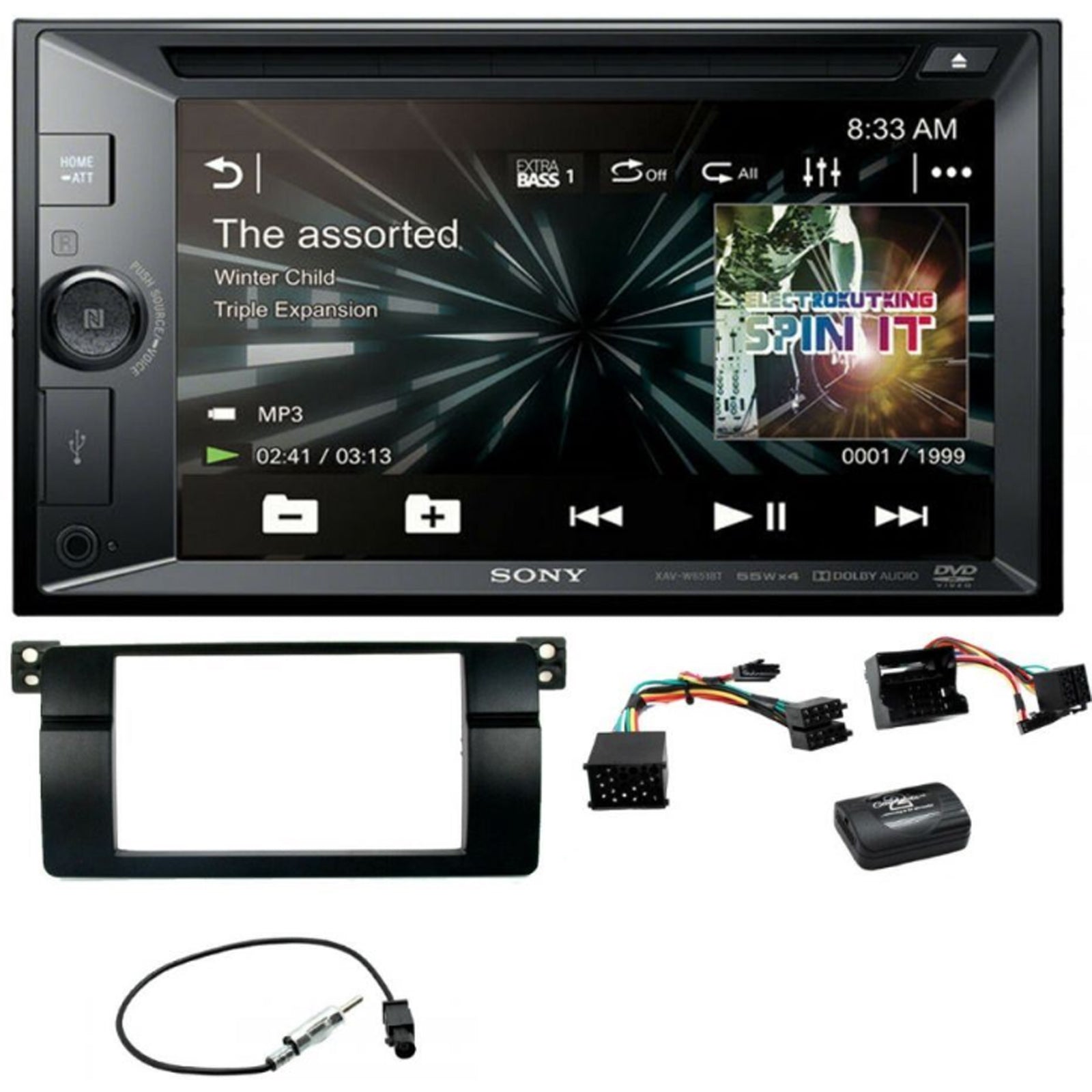 BMW 3 Series E46 Sony DVD Bluetooth USB Car Stereo Double Din Fascia Panel & Steering Wheel Interface Kit