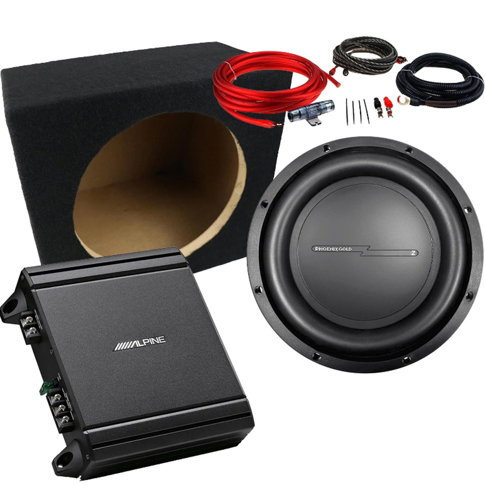 Phoenix Gold 1600 Watts 12" Car Subwoofer & Alpine Mono Amp Bass Box Package