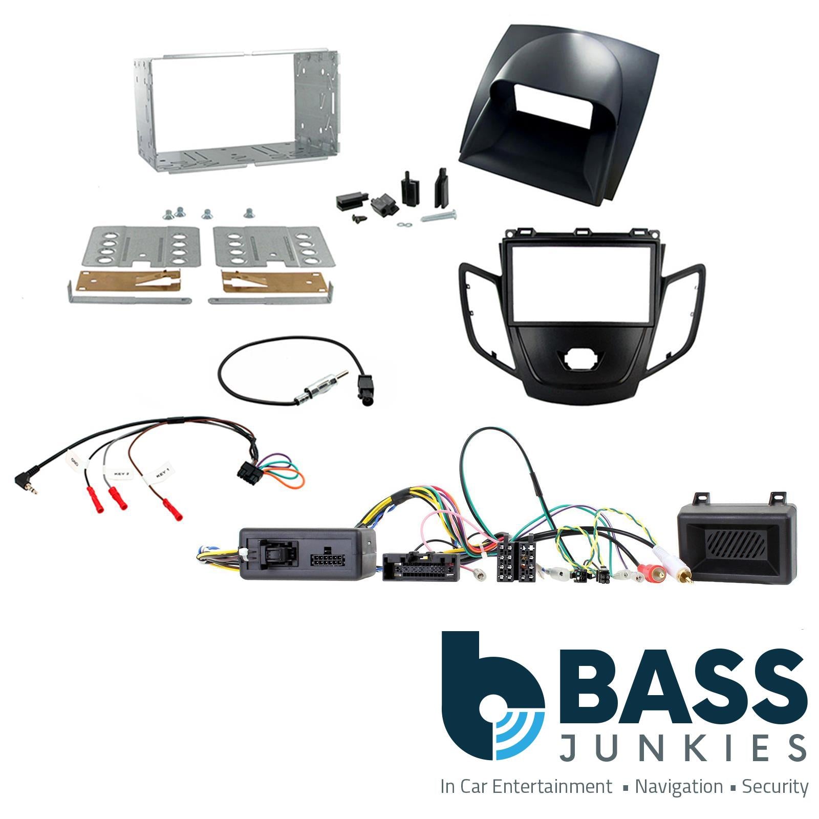 Connects 2 CTKFD16 - Ford Fiesta Mk7.5 2012 - 2016 Double Din Fascia & Steering wheel Interface Fitting Installation Kit (Black Facia Panel)