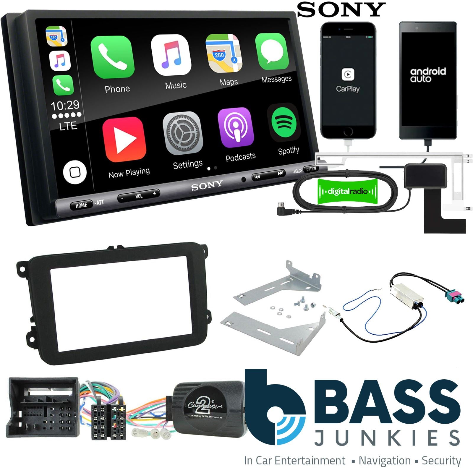 Sony 6.95" Screen Double Din + Fitting Kit - to fit VW Caddy 2015-20 | VW Transporter T6 2015- | VW Beetle 2015- | VW Jetta 2011-18 | VW Tiguan 2015-20 | VW Sharan 2015-21