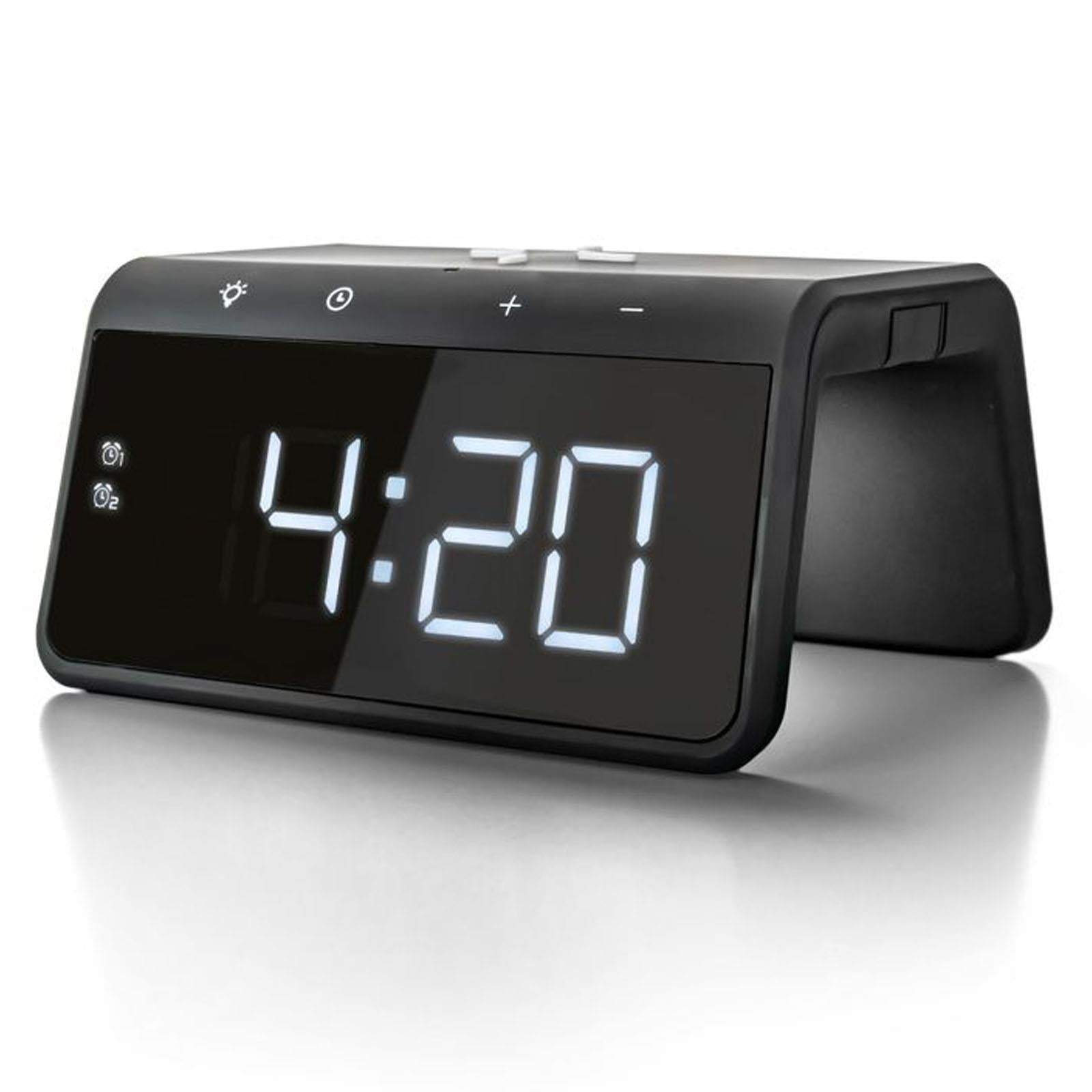 Caliber HCG019QI/B Alarm Clock with Qi Wireless Charging Pad USB Charging & LED Night Light