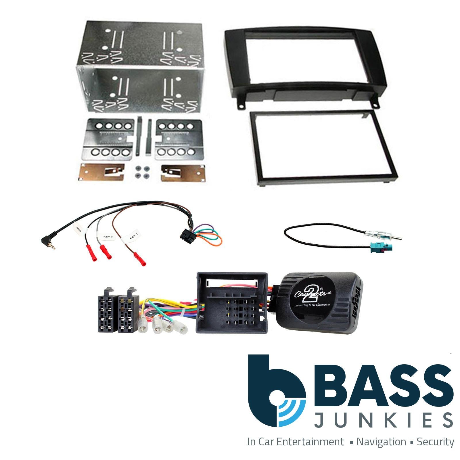 Connects2 CTKMB15 - Mercedes Benz CLK 2004 - 2009 Double Din Fascia & Steering Wheel Interface Installation Kit
