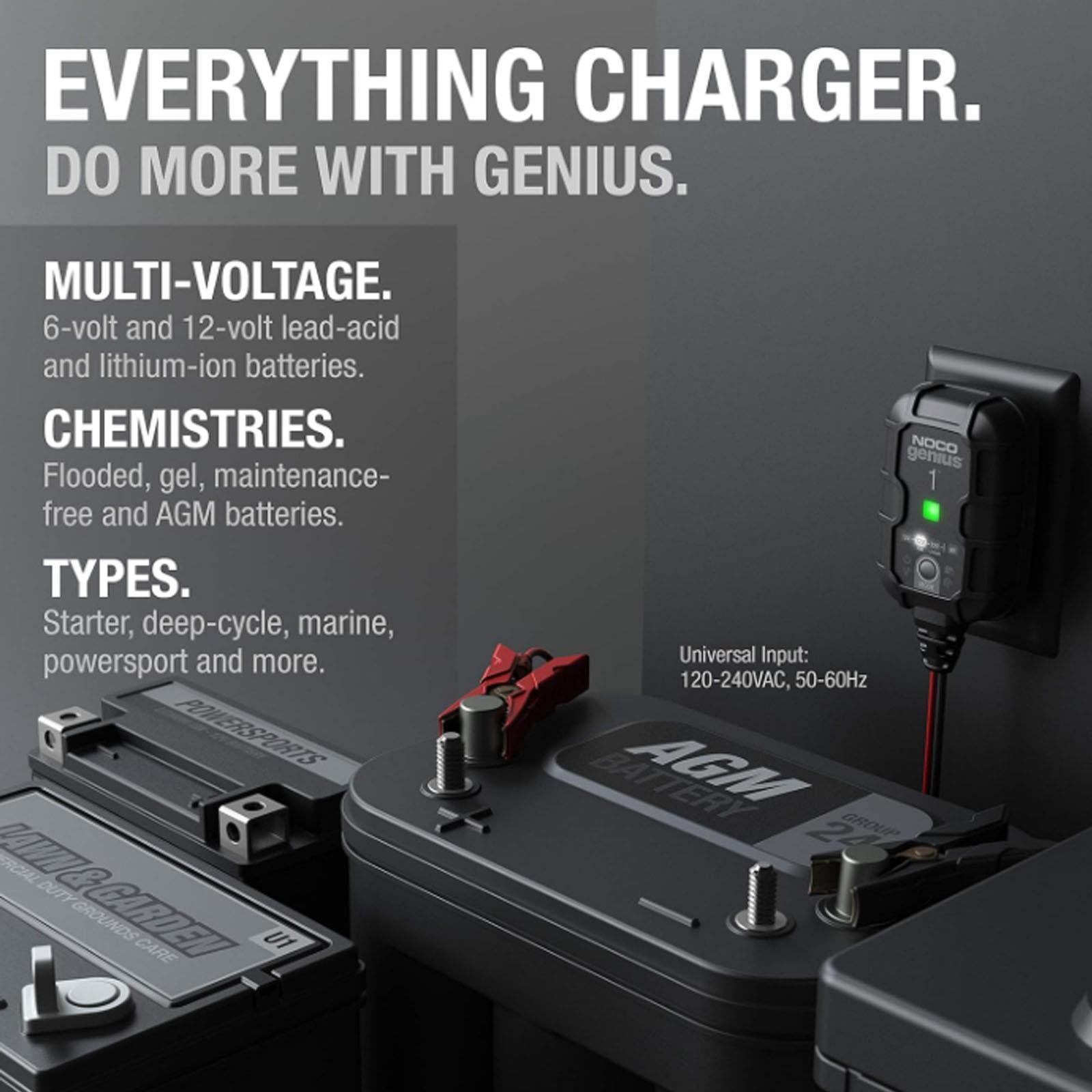 NOCO GENIUS1UK - 1A Smart Battery Charger 6V 12V Lithium AGM EFB Gel