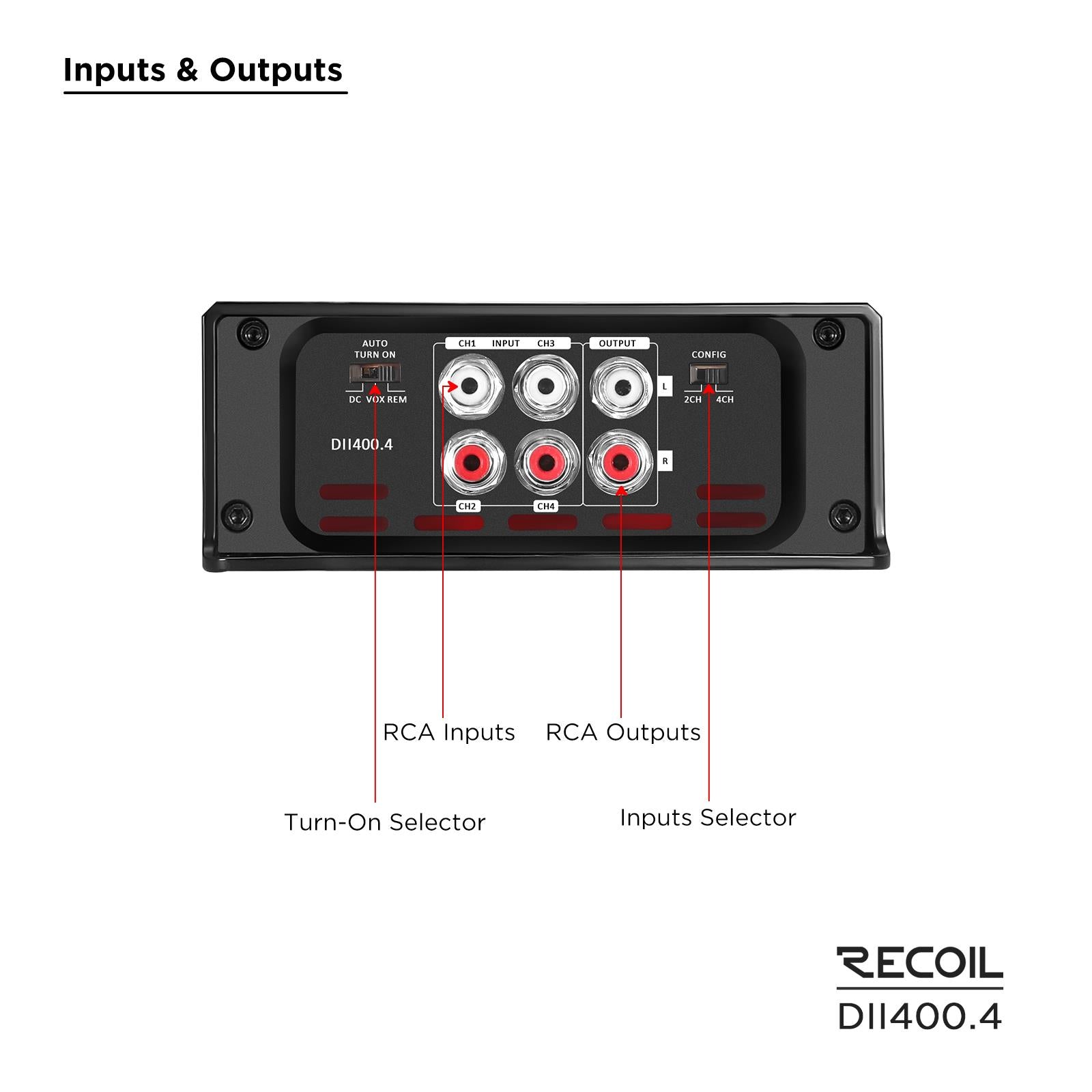 Recoil DII400.4 - 800 Watts 4-Channel 2-4 Ohm Stable Class-D Car Amp Amplifier