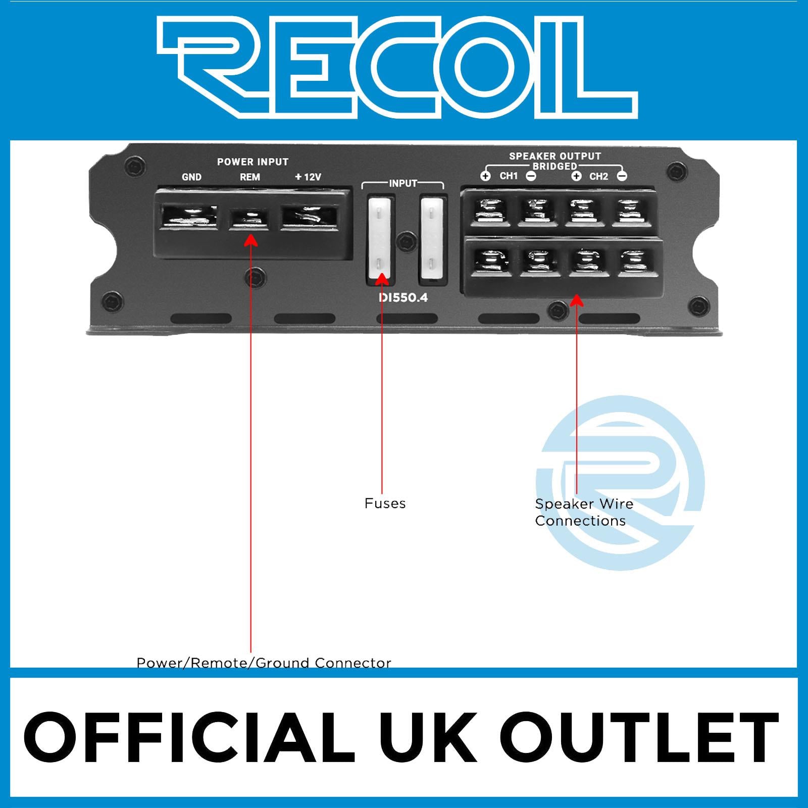 Recoil DI550.4 - 1040 Watts 4-Channel 2-4 Ohm Stable Class-D Car Amp Amplifier
