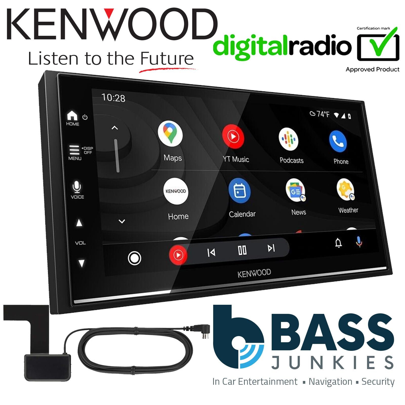 Kenwood DNX-7170DABS 7" Screen + DAB Aerial + Connects2 Double Din Grey Fascia + Steering Wheel Controls fits Ford Transit 2015-21