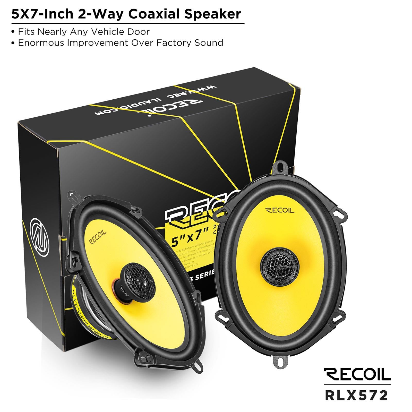 Recoil RLX572 - 160 Watts 5x7" Inch 2-way Coaxial Car Door Speakers Pair
