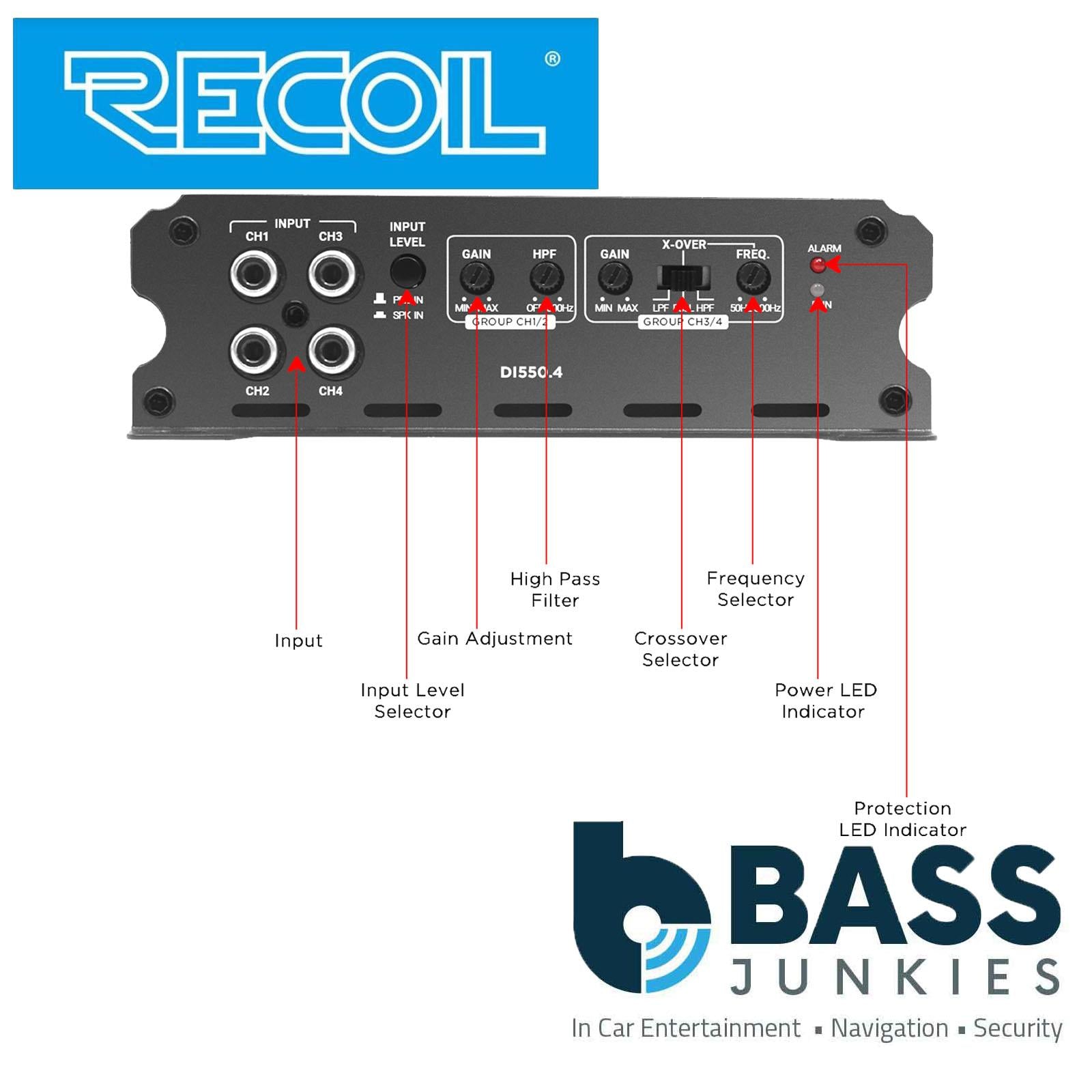 Recoil DI550.4 - 1040 Watts 4-Channel 2-4 Ohm Stable Class-D Car Amp Amplifier