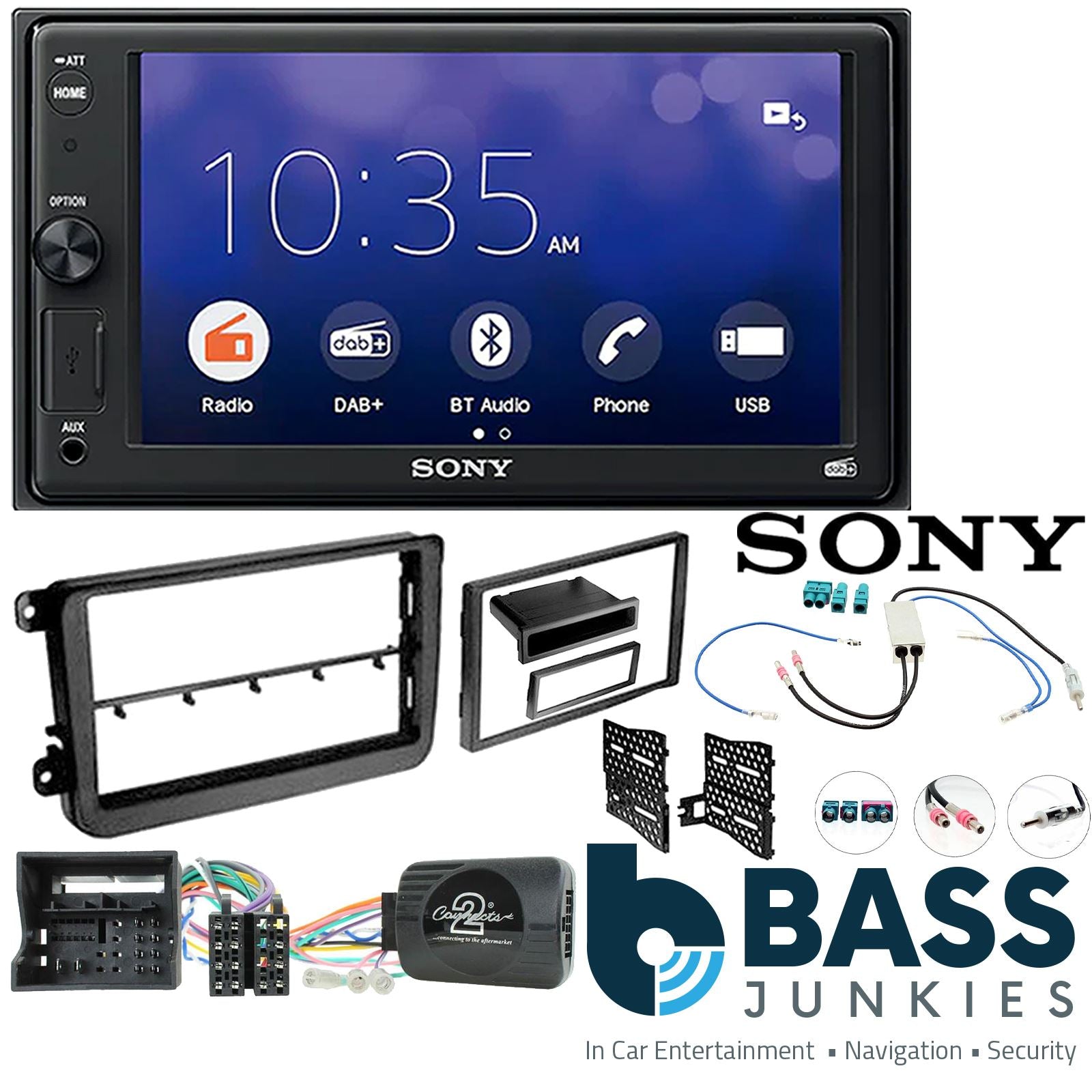 Sony 6.2" Screen Bluetooth|DAB Double Din + Fitting Kit - to fit VW Tiguan 2015-15 | VW Amarok 2016-21 | VW Crafter 2017-21 | VW Caddy 2015-20 | VW Beetle 2015- | VW Jetta 2011-18 | VW Transporter T6 2015- | VW Scirocco 2015-17 | VW Grand California 2017-