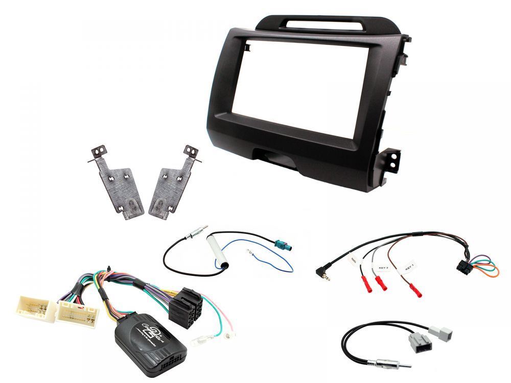 Connects 2 CTKKI02 - KIA Sportage 2010 - 2015 Double Din Facia & Steering wheel Interface Fitting Installation Kit (Black Facia Panel)