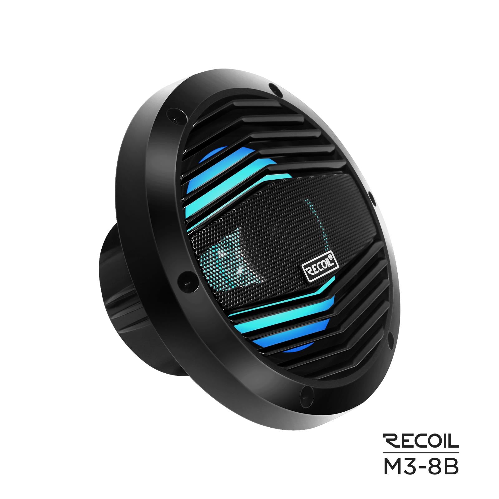 Recoil M3-8B - 8" 20cm Black Marine Boat Outdoor Speakers with Built-in RGB LED