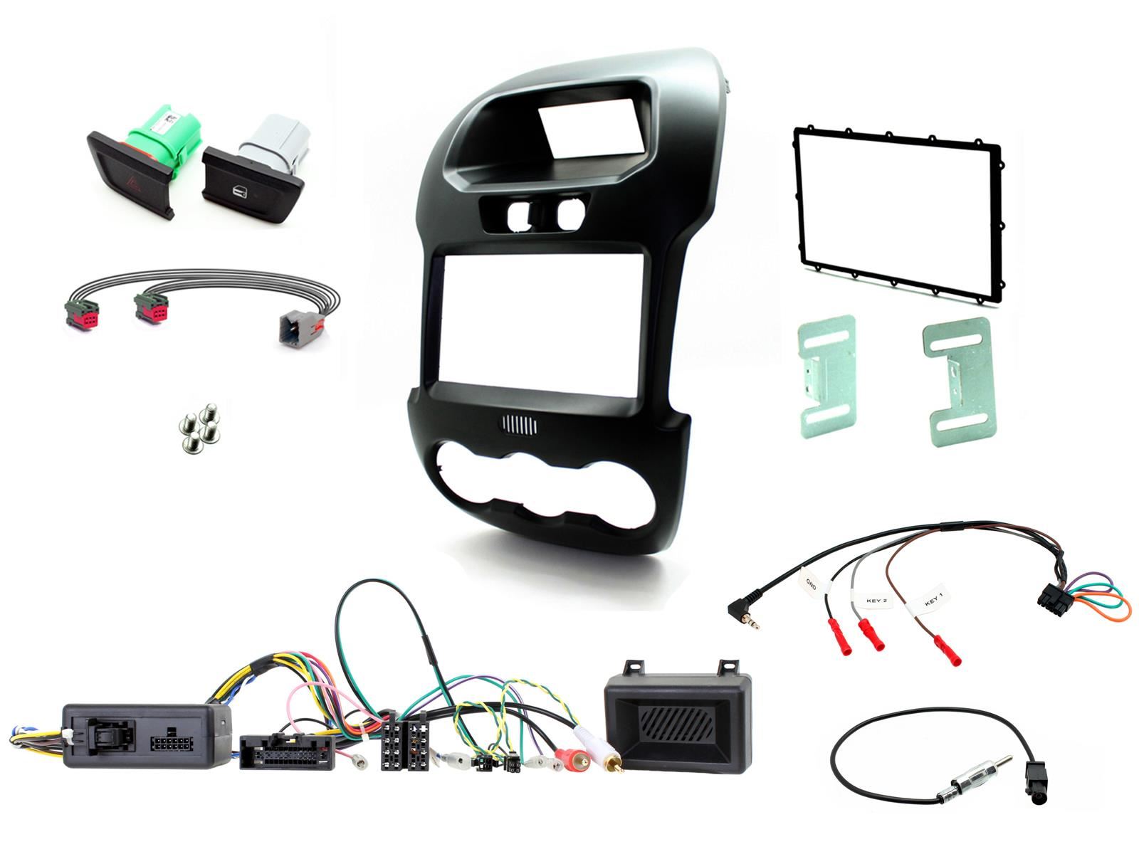 Grundig 6.8" Apple Android Double Din Stereo Fitting Kit + Steering Wheel Stalk Controls to fit Ford Ranger 2012-16
