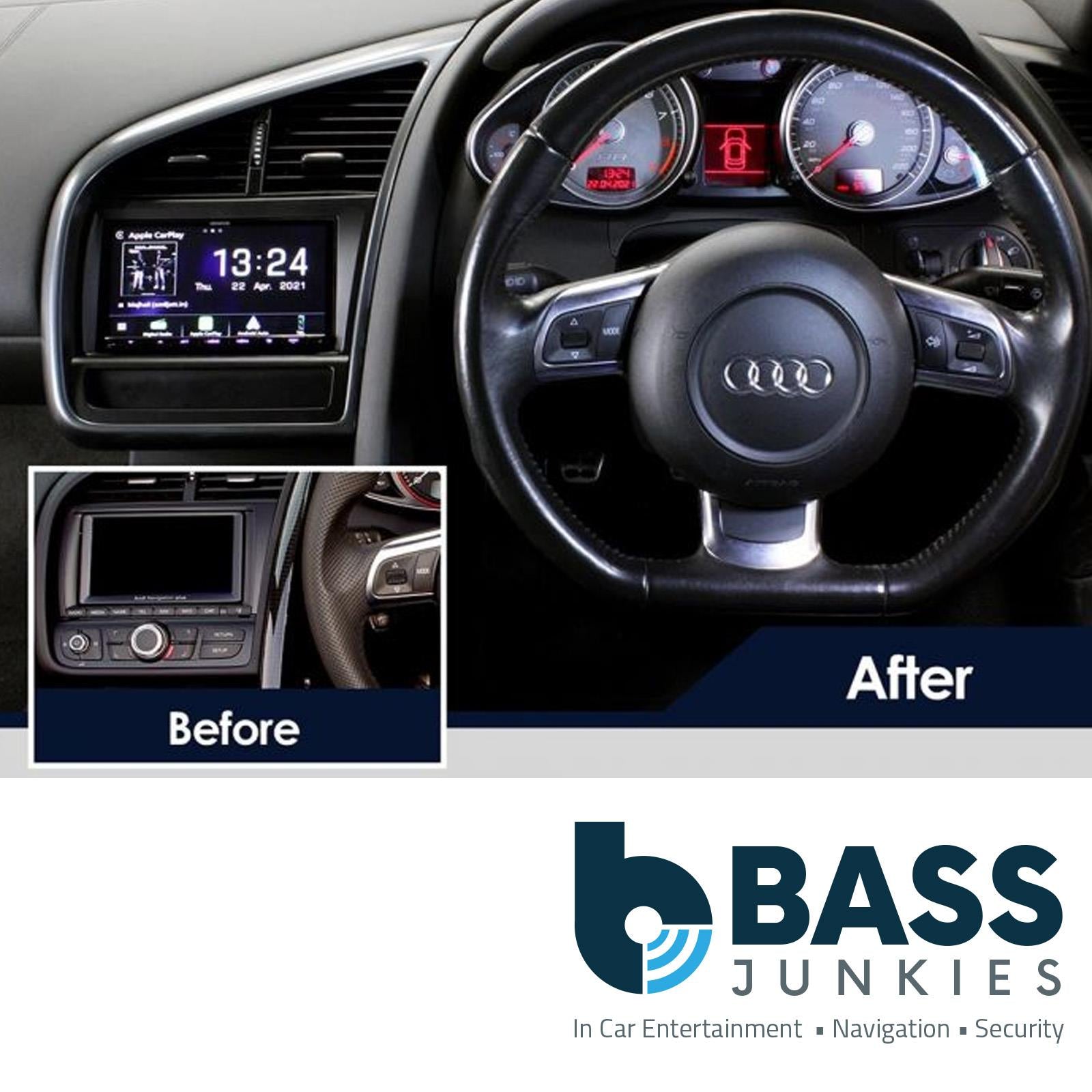 Double Din Stereo Fitting Kit + Steering Wheel Stalk Controls to fit Audi R8 2007-15