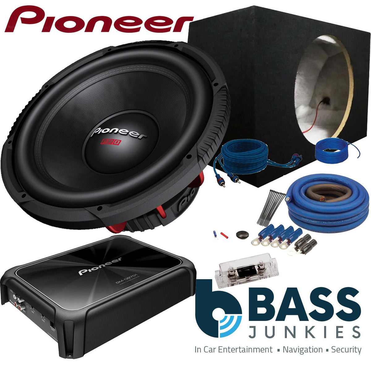 Pioneer TS-W3820PRO - 3500 Watts 15" 38cm PRO Dual Voice Car Subwoofer & 2400 Watts Mono Amp & Bass Box Package