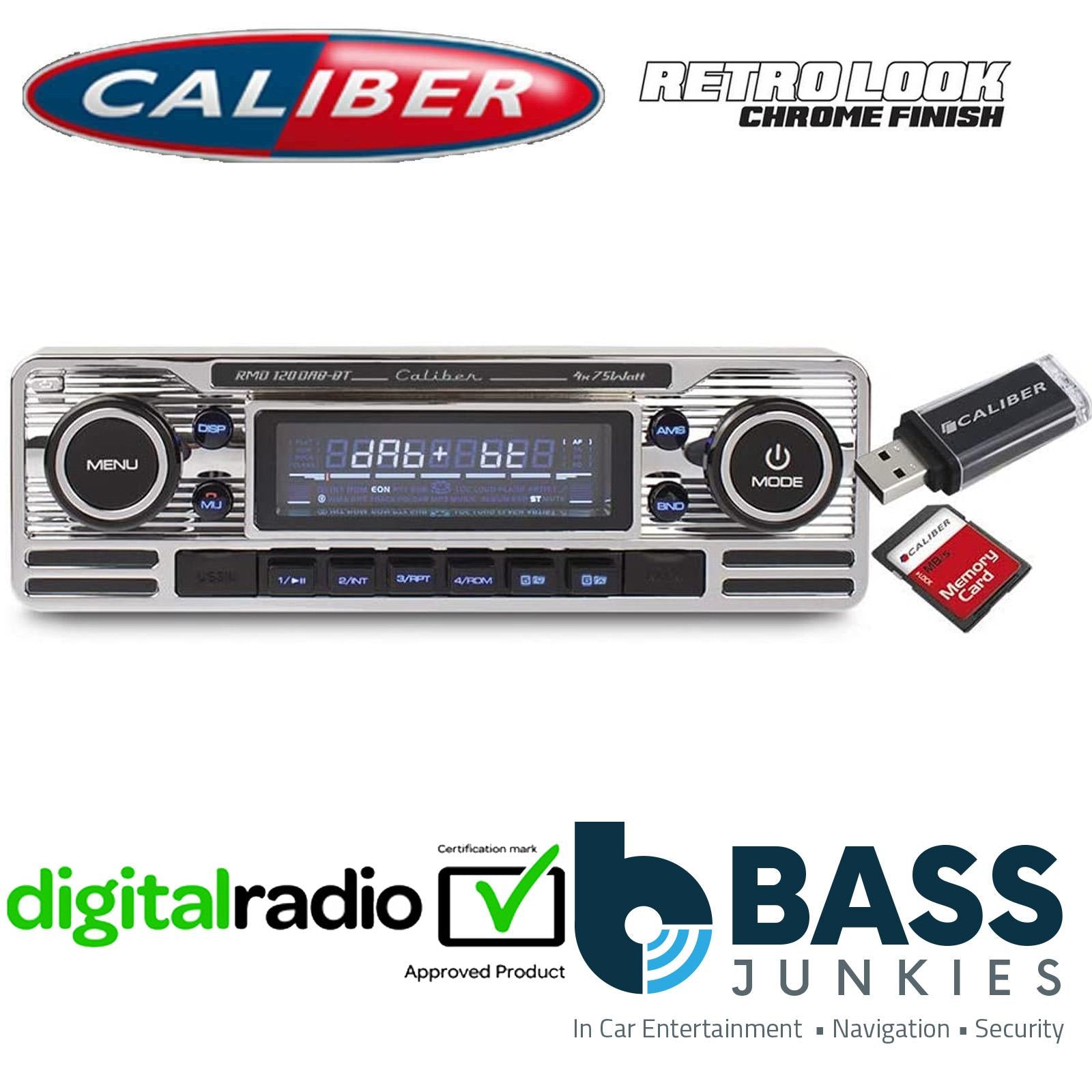 Caliber  RMD120DAB-BT - Retro Style DAB BLUETOOTH USB 75x4 W Car Stereo Radio Player CHROME Finish