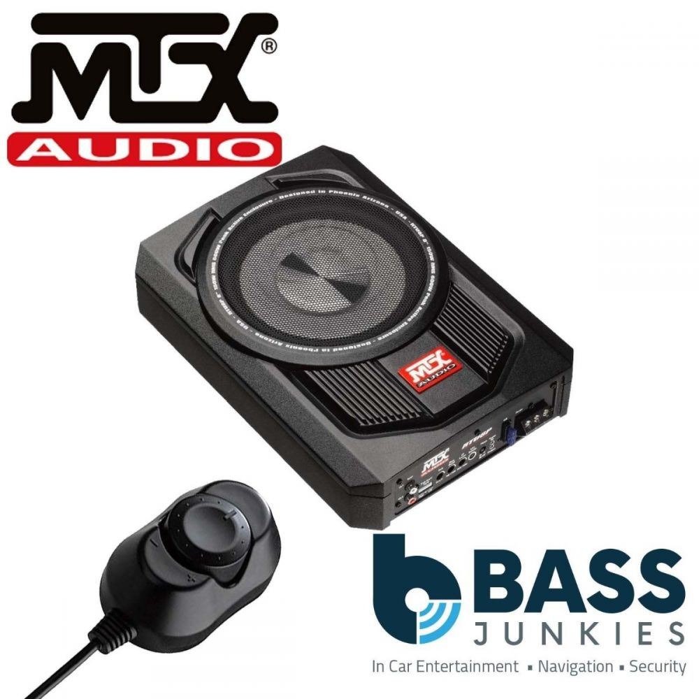 MTX RTU8P - 600 Watts 8" Active Amplified Car Under Seat Slim Fit Subwoofer Bass Box with Bass Controller