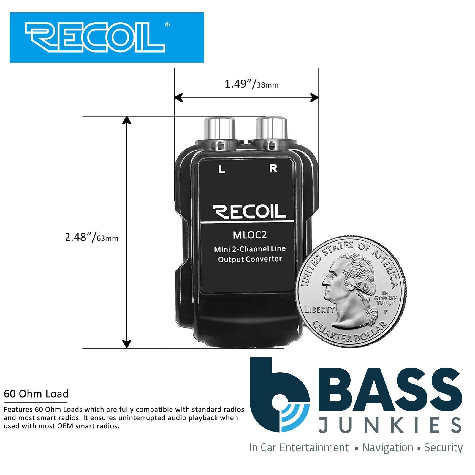 Recoil MLOC2 - Car Stereo High to Low 2 Channel Speaker to RCA Phono Convertor