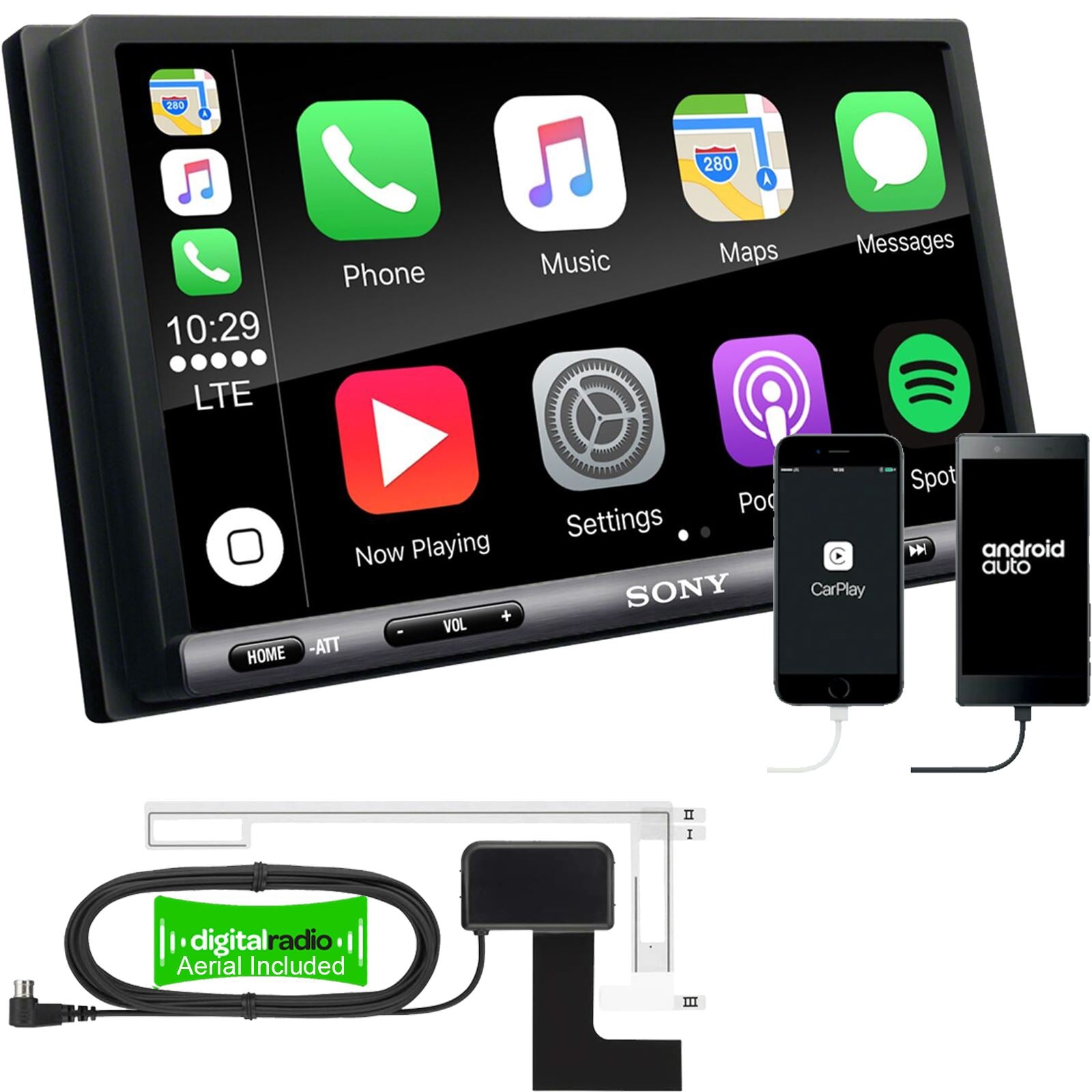 SONY DAB+ Apple | Android Double Din Stereo Fitting Kit + Steering Wheel Stalk Controls to fit Ford Edge 2011-15