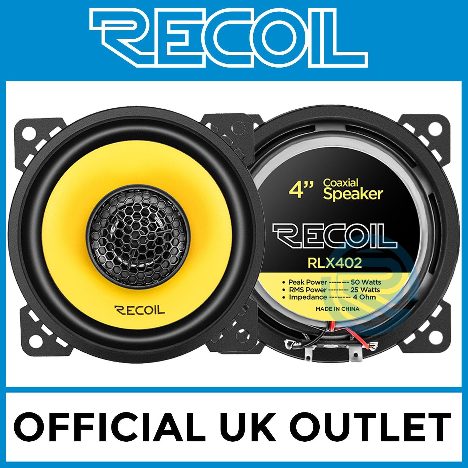Recoil RLX402 - 120 Watts 4" Inch 10cm 2-Way Coaxial Car Door Speakers Pair