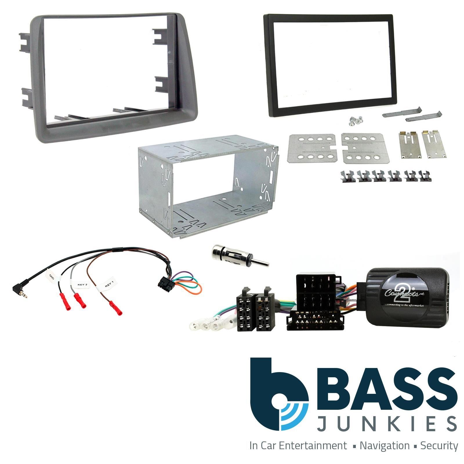 Double Din Stereo Fitting Kit + Steering Wheel Stalk Controls to fit Fiat Panda 2003-12