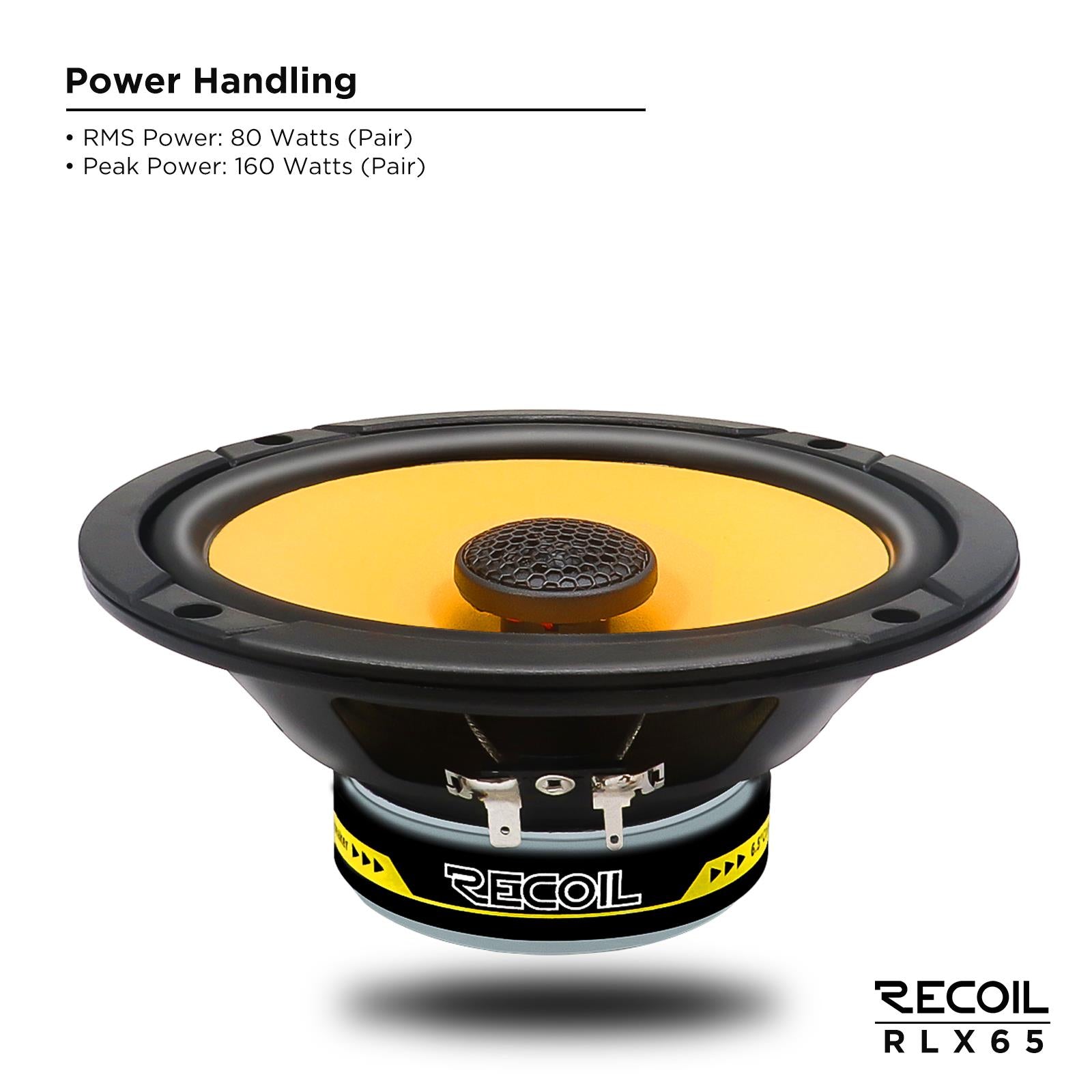 Recoil RLX65 - 160 Watts 6.5" 17cm Yellow Cone 2 Way Car Door Shelf Speakers Pair