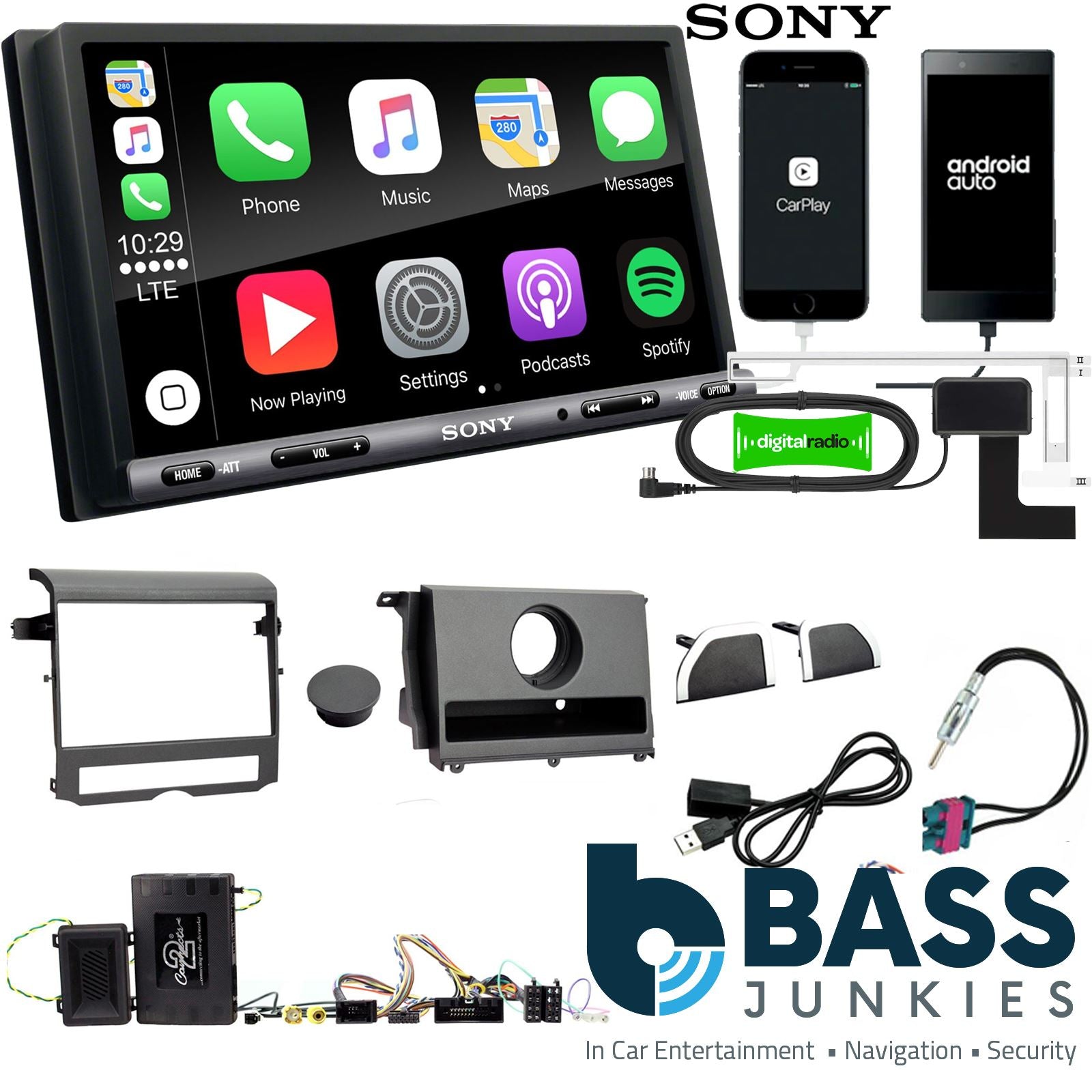 SONY DAB+ Apple | Android Double Din Stereo Fitting Kit + Steering Wheel Stalk Controls to fit Land Rover Discovery 09-11