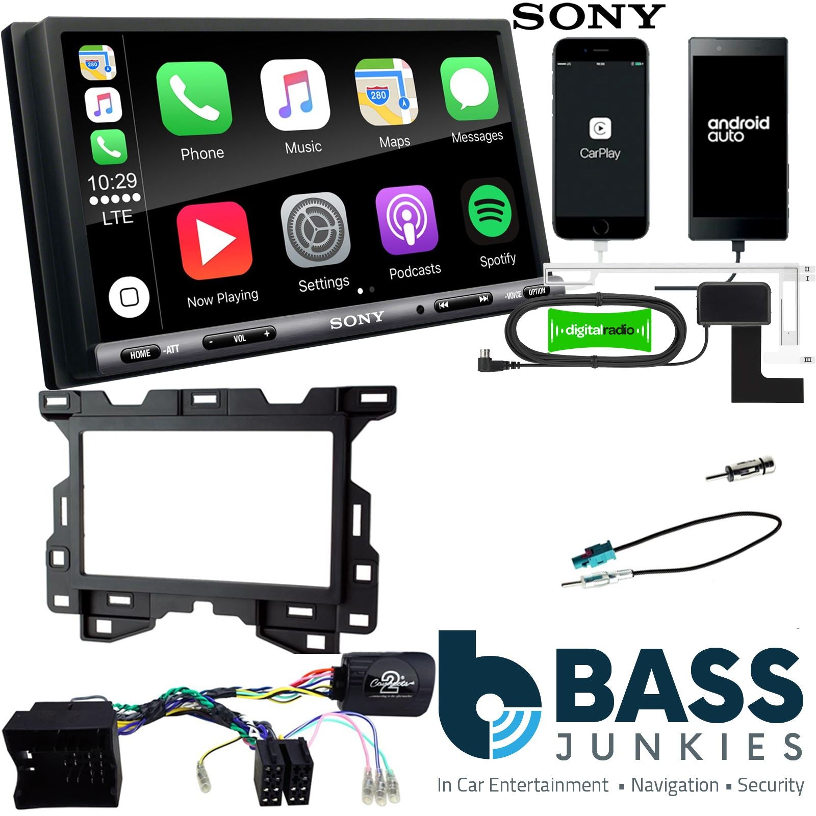SONY DAB+ Apple | Android Double Din Stereo Fitting Kit + Steering Wheel Stalk Controls to fit Mercedes Sprinter 2018-21
